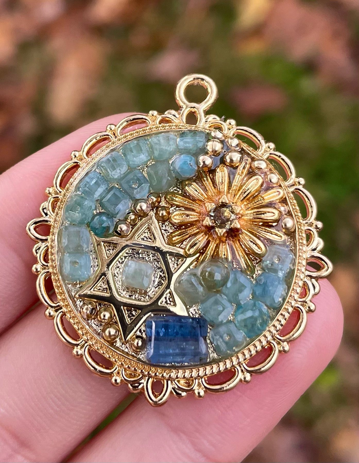 Blooming Kyanite Gemstones Magen David Pendant