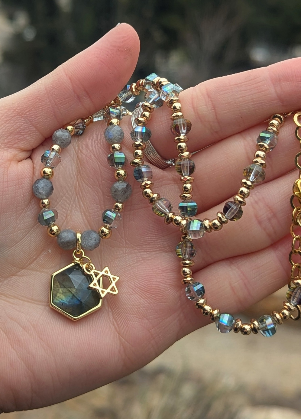Labradorite Gold Necklace with Gold Plated Sterling Silver