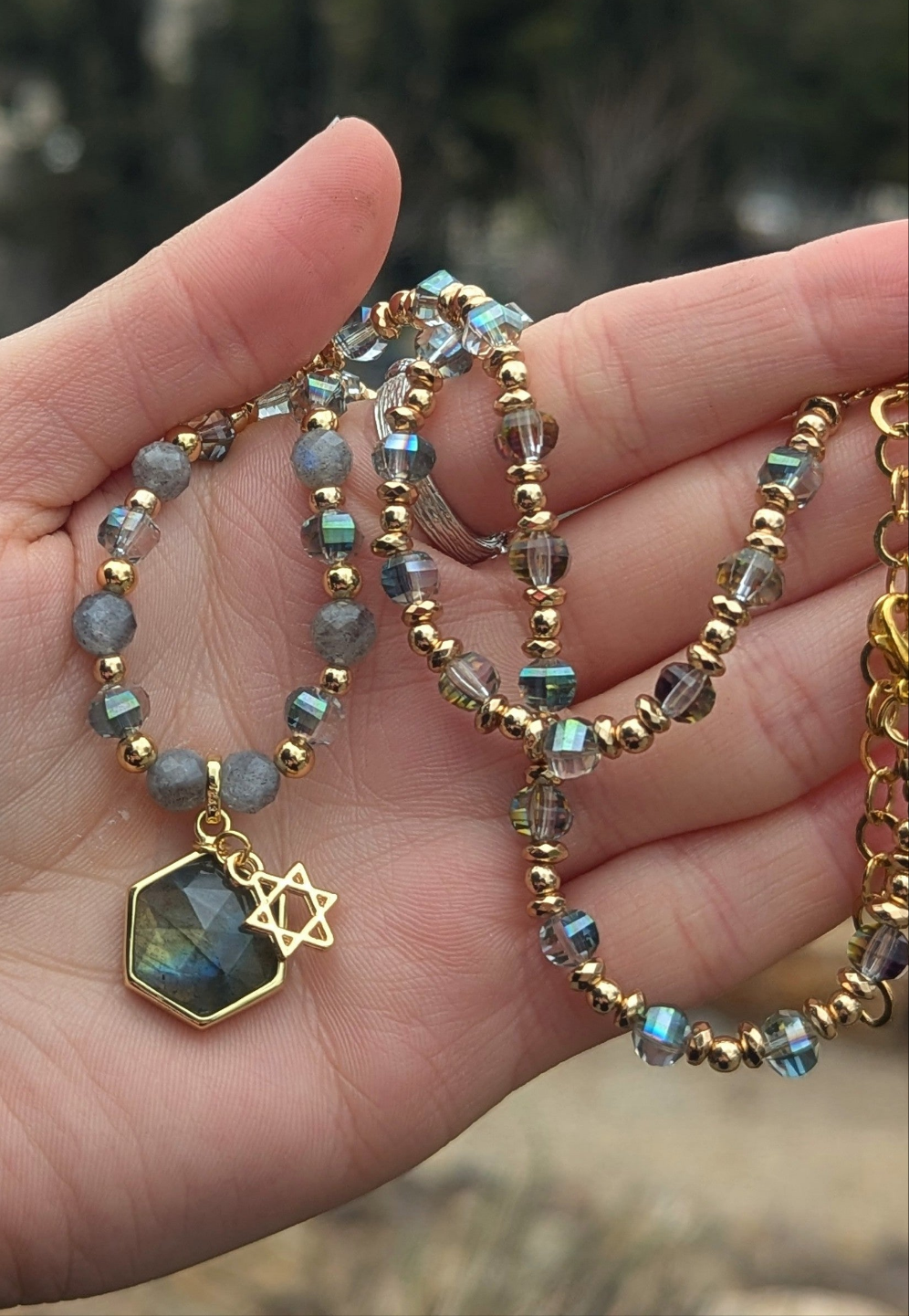 Labradorite Gold Necklace with Gold Plated Sterling Silver