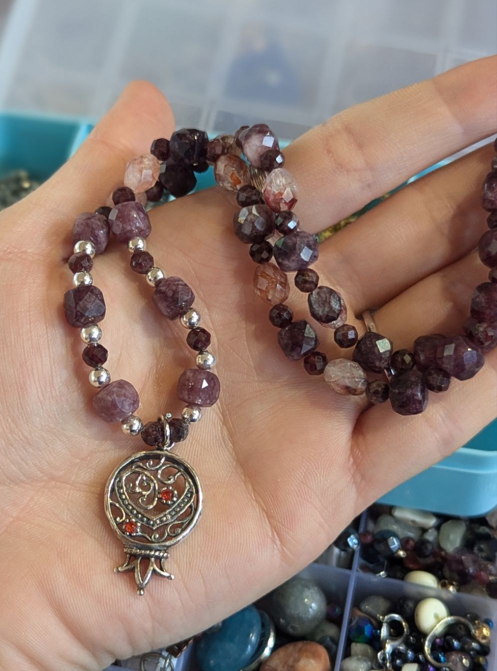 Pomegranate Garnet Cubes Sterling Silver Necklace