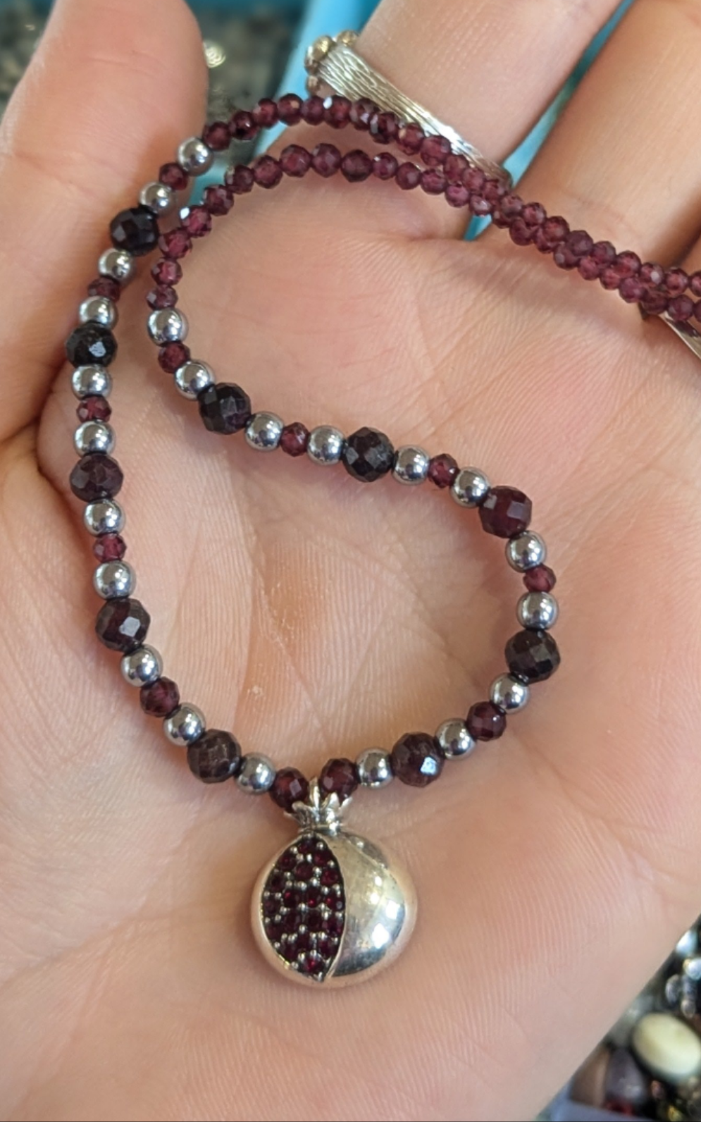 Sterling Silver Pomegranate Pendant, Garnet Necklace