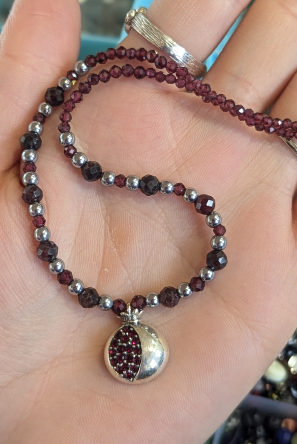Sterling Silver Pomegranate Pendant, Garnet Necklace