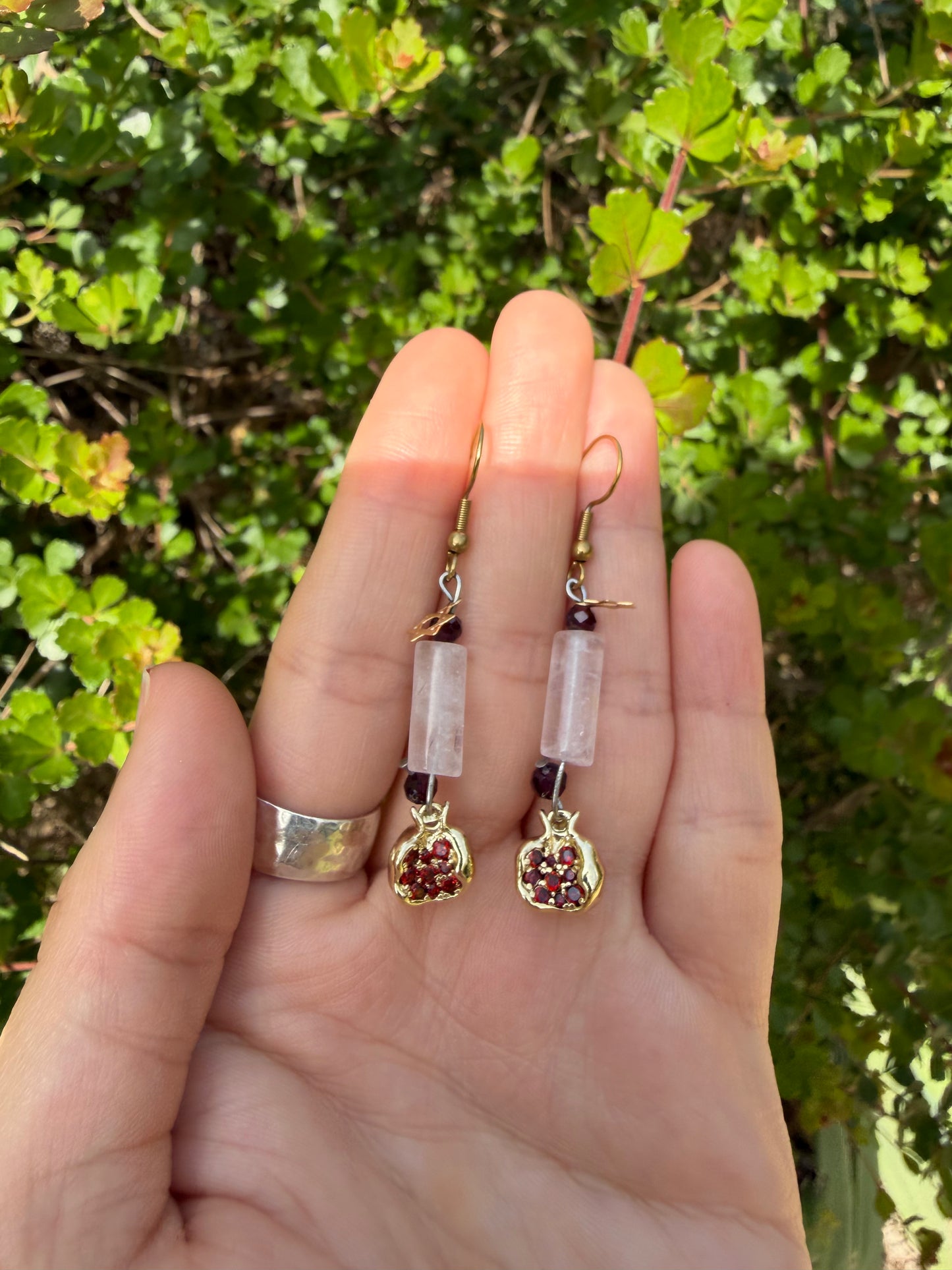 Pomegranate, Rose Quartz & Garnet Earrings