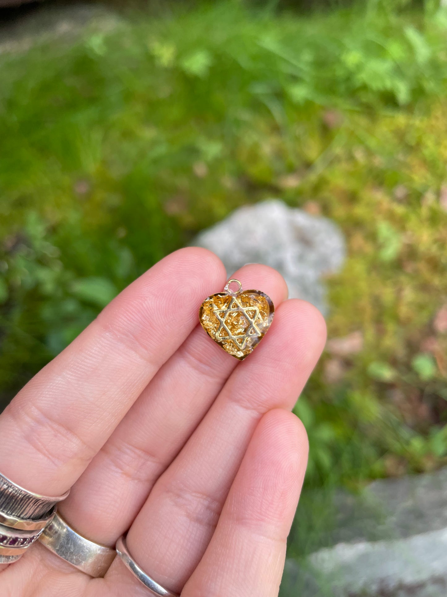Gold Jewish Heart Resin Pendant