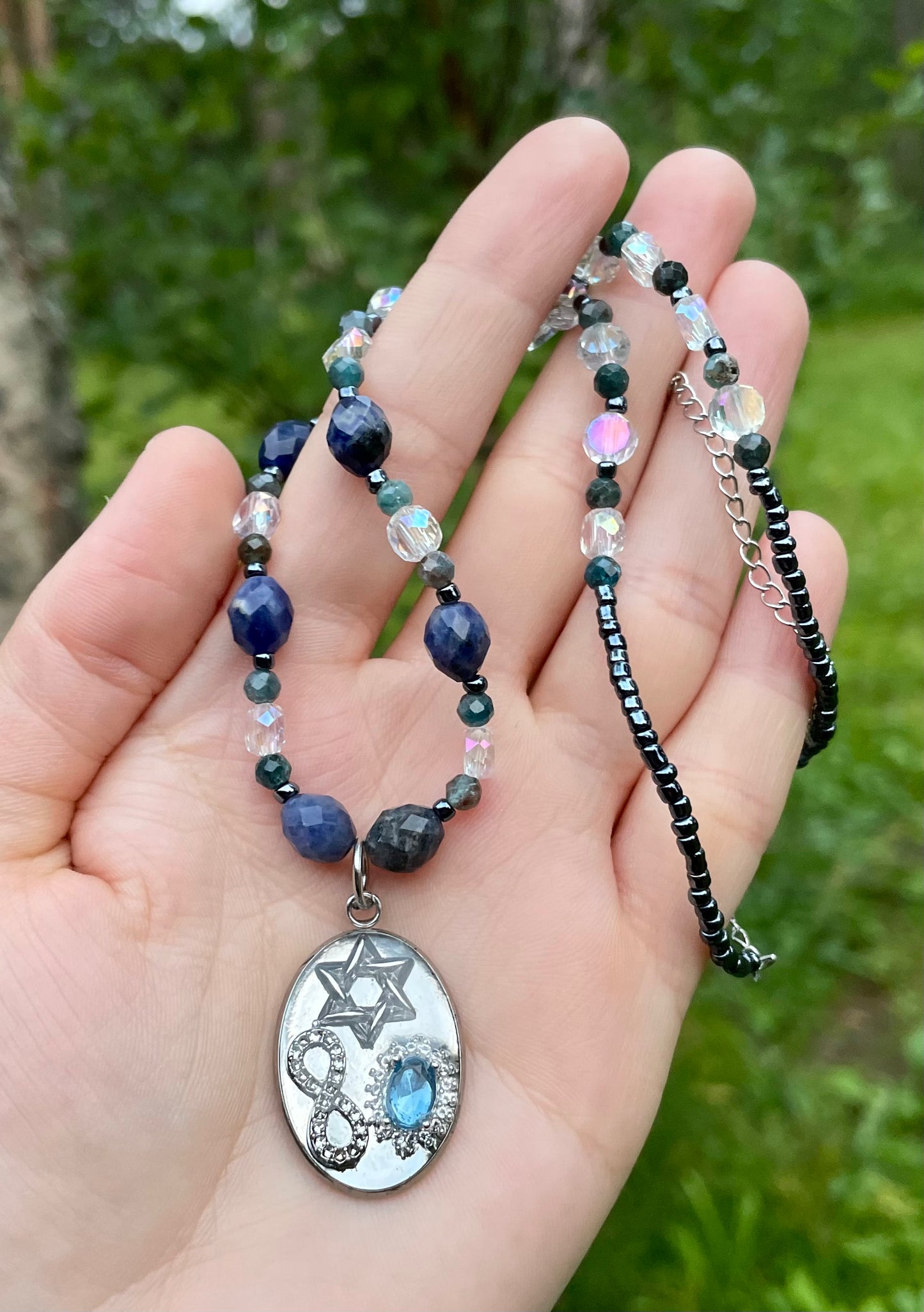 Forever Jewish, Sodalite Gemstones, Sterling Silver Magen David in Resin