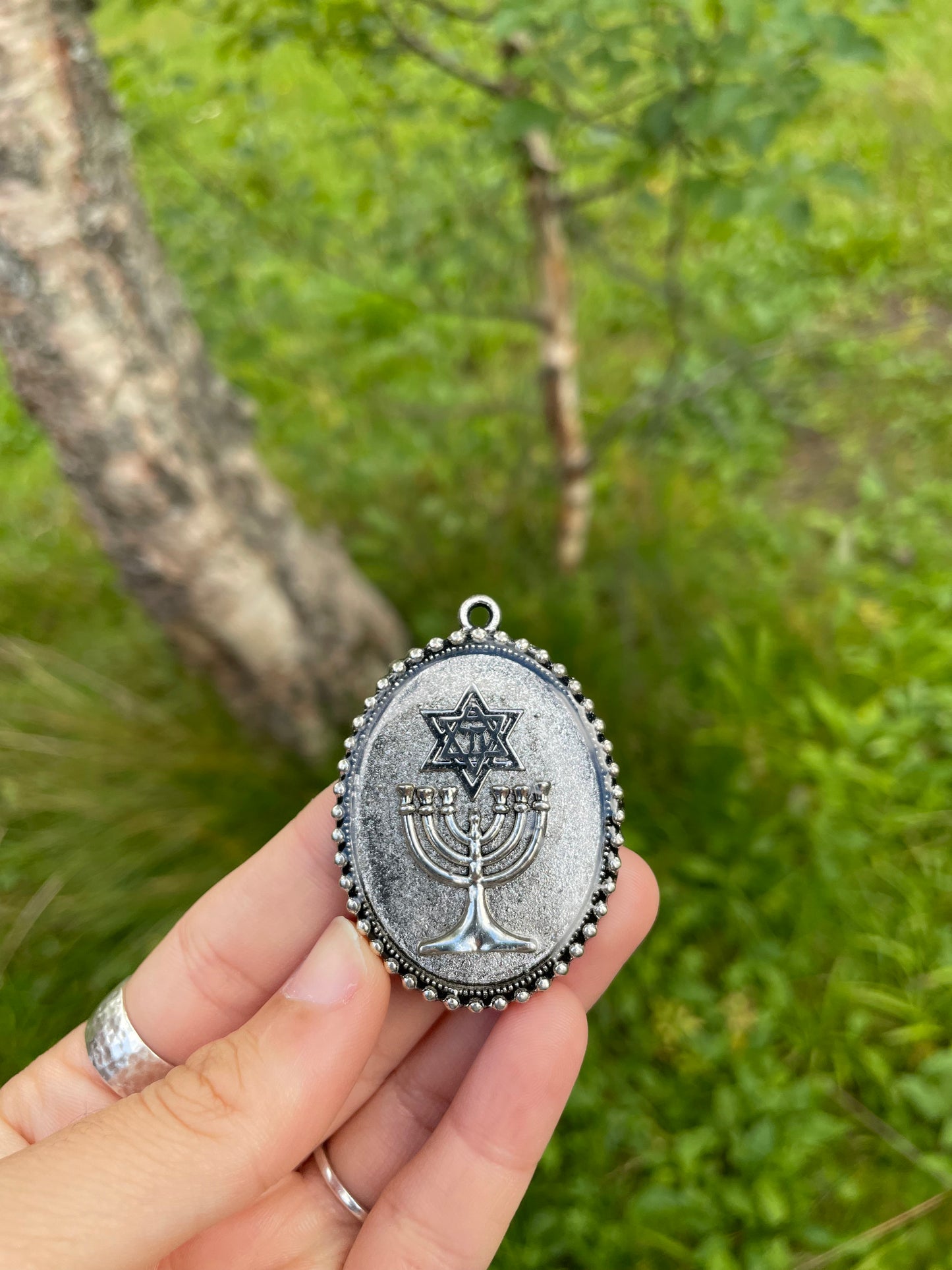 Ariel: Menorah Silver Magen David Pendant
