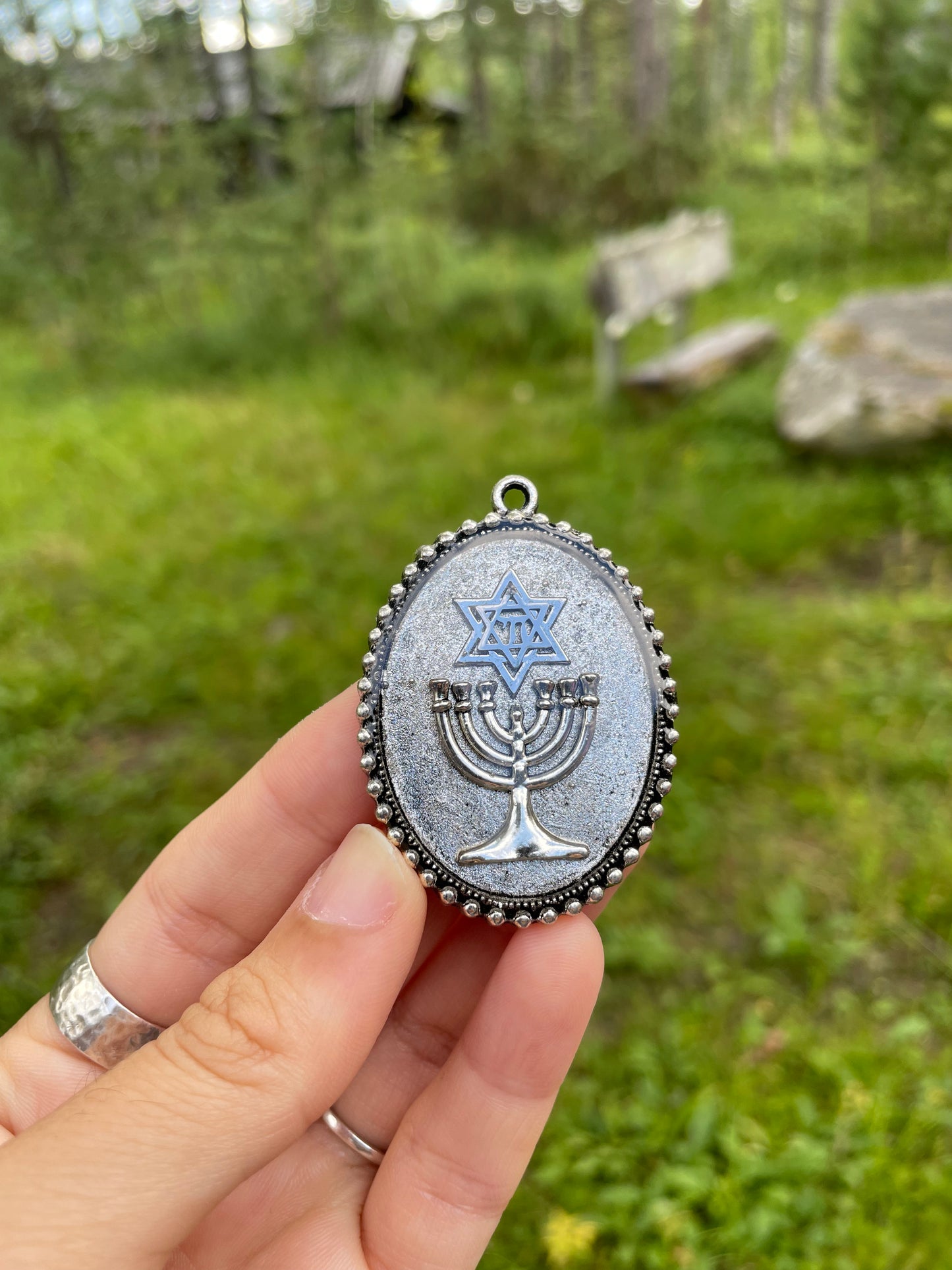 Ariel: Menorah Silver Magen David Pendant