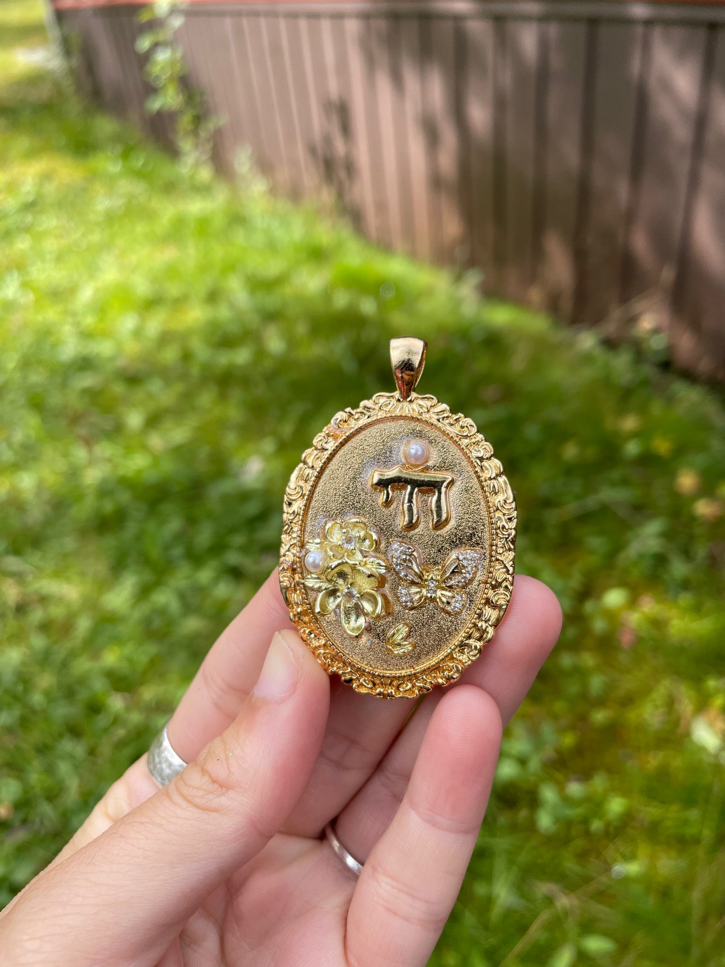 Simcha: Chai and Golden Flowers, Butterfly Gold plated Pendant
