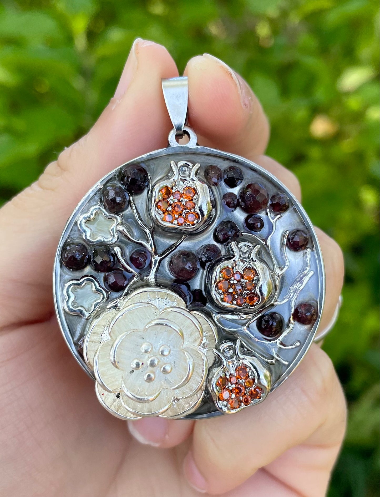Pomegranate Tree Garnets Pendant of 3 Pomegranate Charms