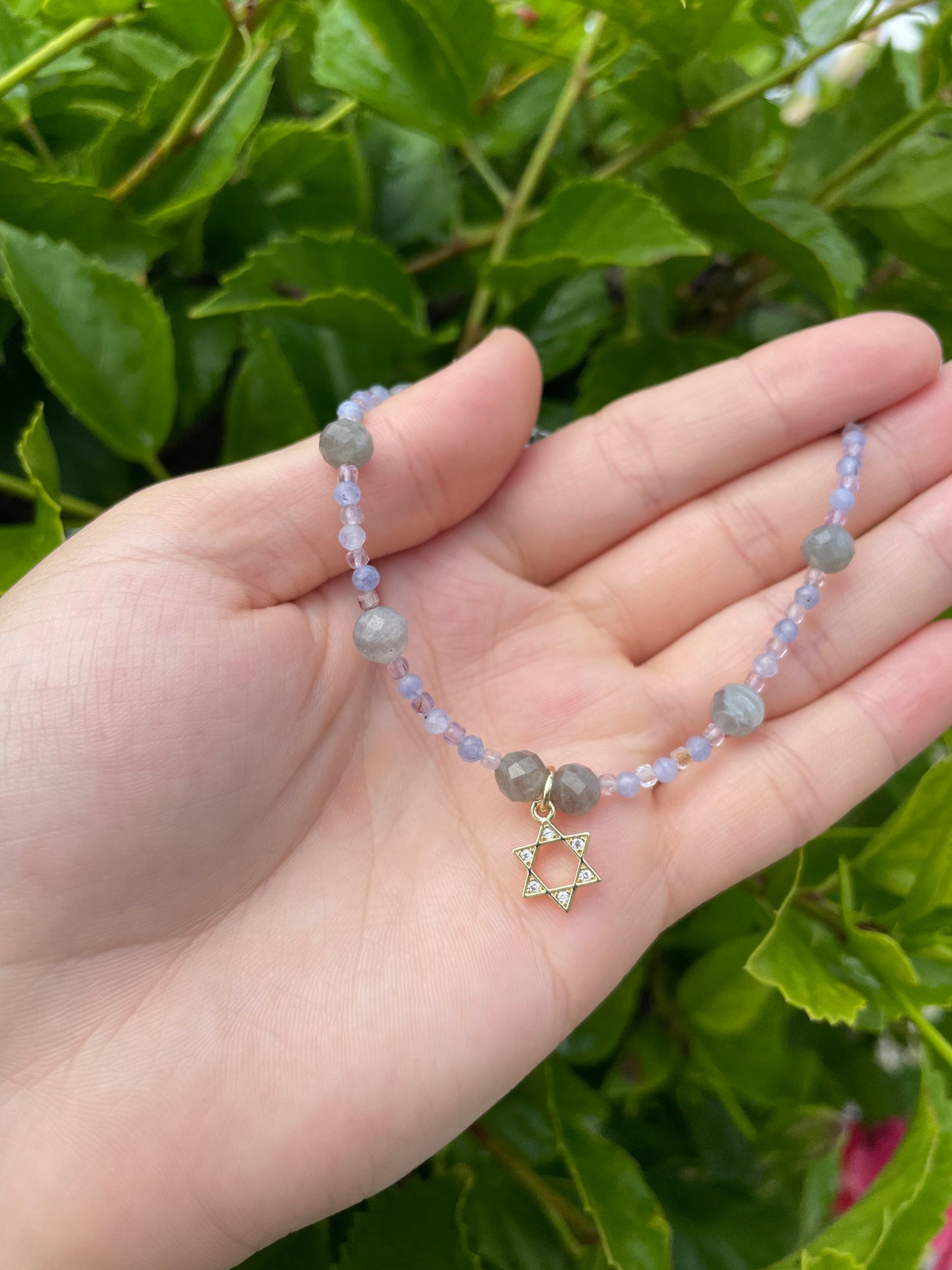 Tanzanite Amethyst Labradorite Delicate Gold Plated Magen David Bracelet