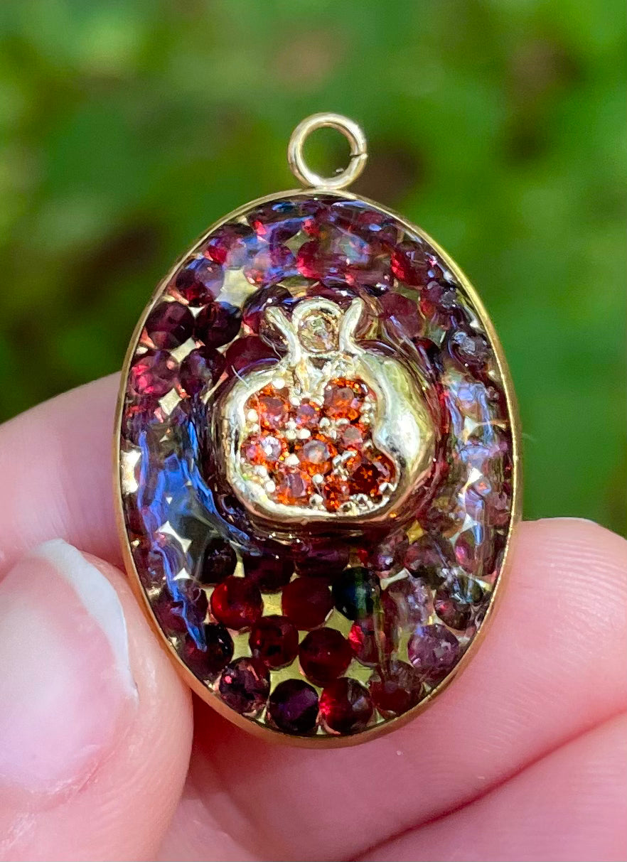 Garnet Gemstones Zirconia Pomegranate Gold Plated Pendant