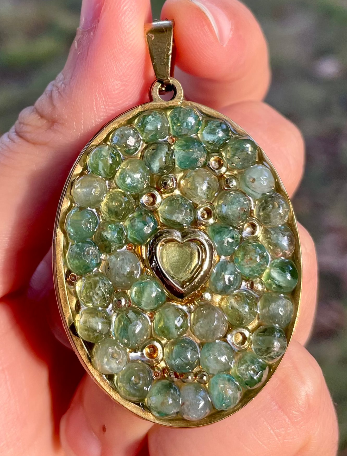 Heart Pendant of Kyanite Light Blue Gemstones, Gold Plated Beads and Zirconia