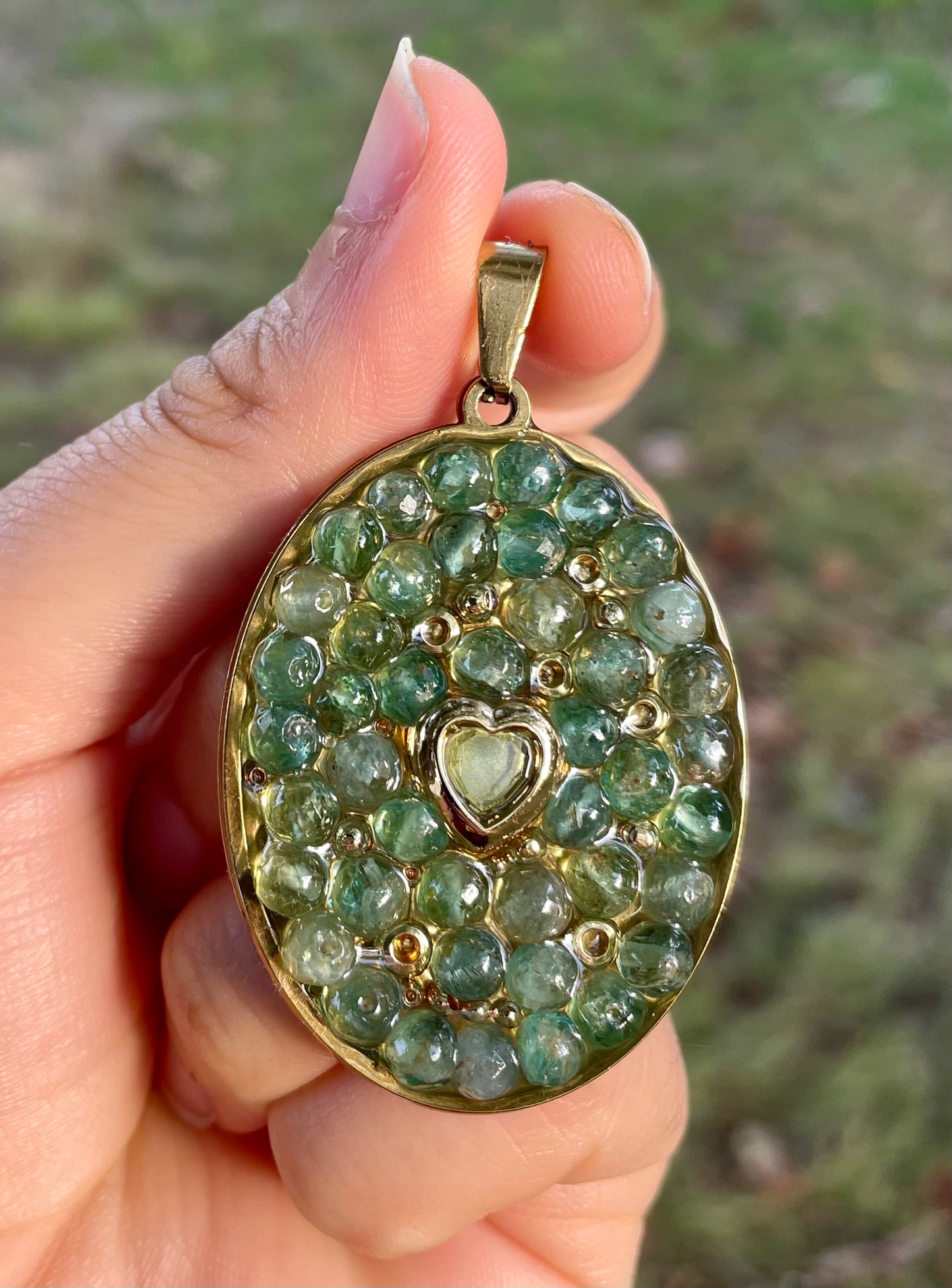 Heart Pendant of Kyanite Light Blue Gemstones, Gold Plated Beads and Zirconia