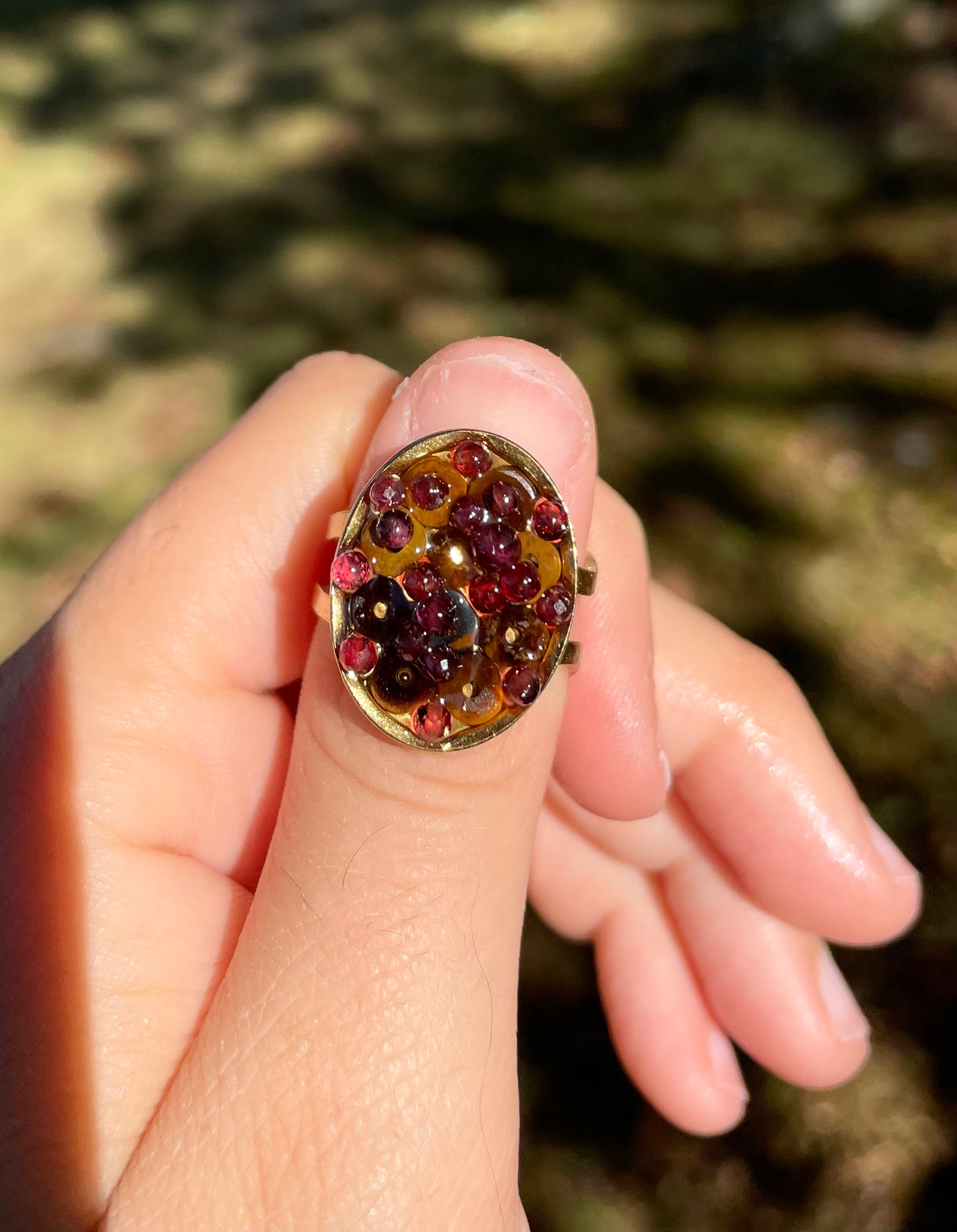 Tiger's Eye Garnet Gemstones Gold Plated Stainless Adjustable Resin Ring