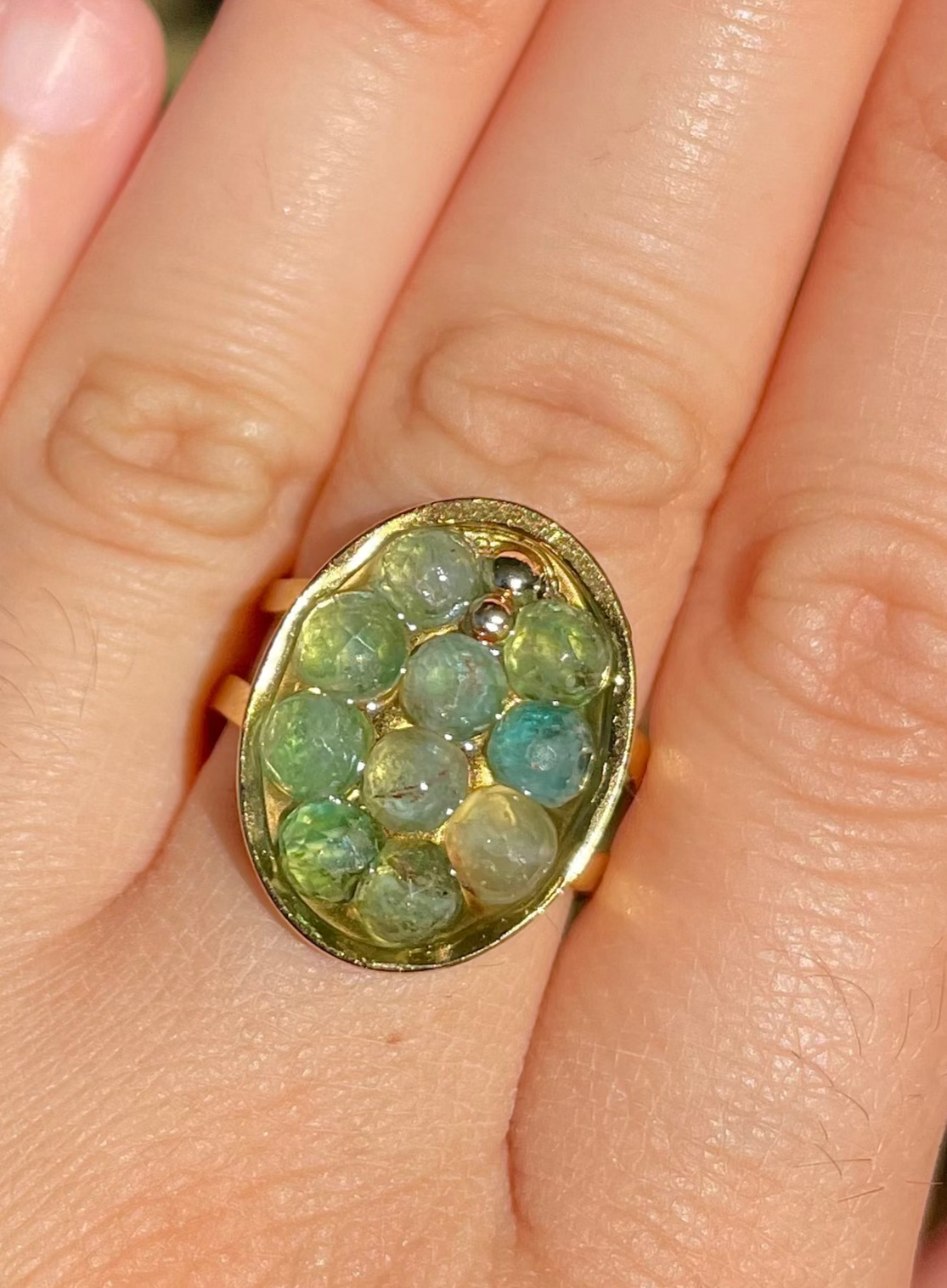Kyanite Gemstones Resin Gold Plated Stainless Adjustable Ring