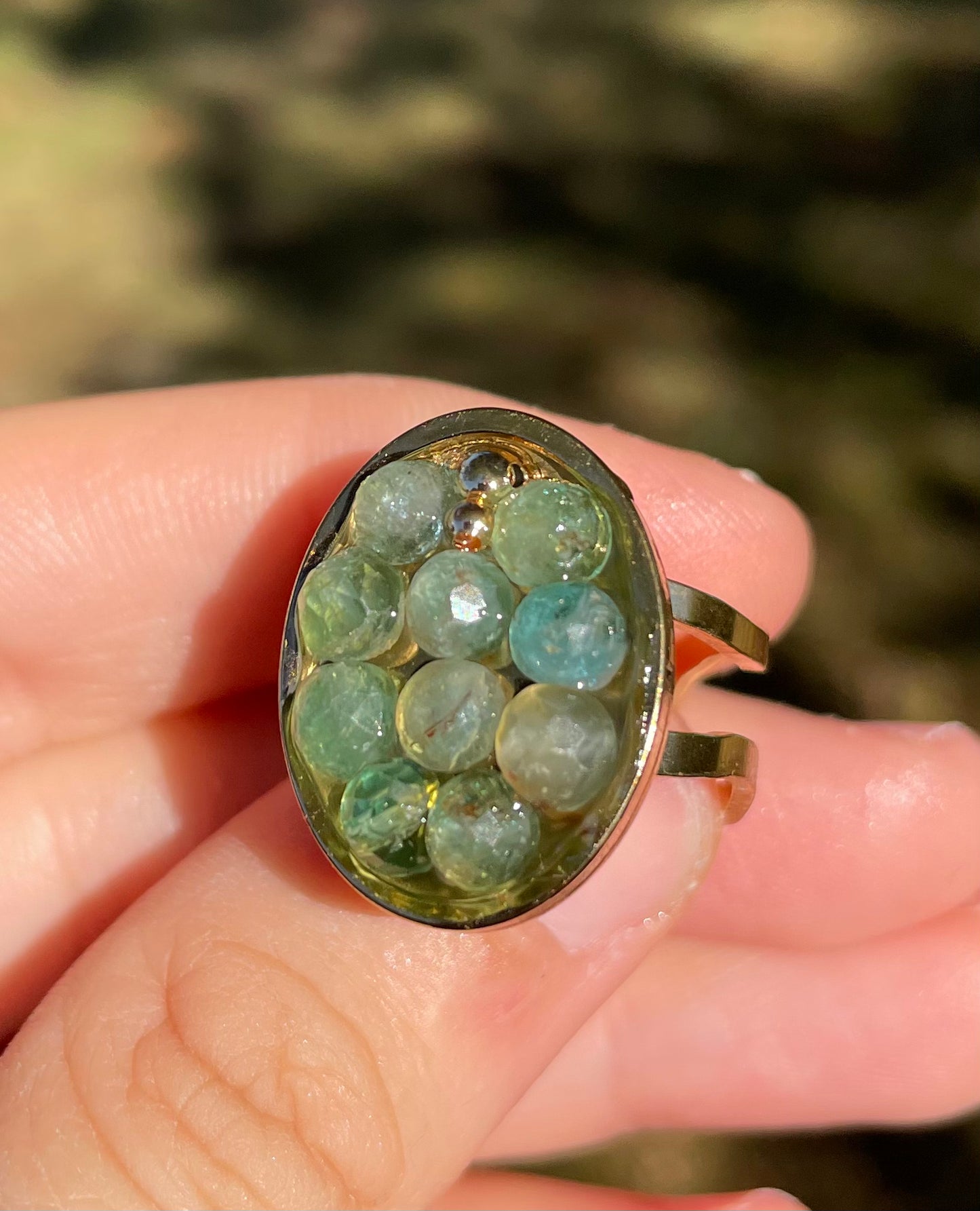 Kyanite Gemstones Resin Gold Plated Stainless Adjustable Ring
