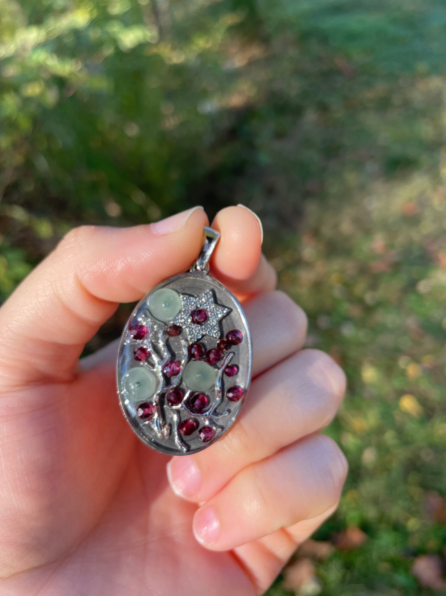 Cherry Tree Zirconia Magen David Garnets Aventurine Pendant