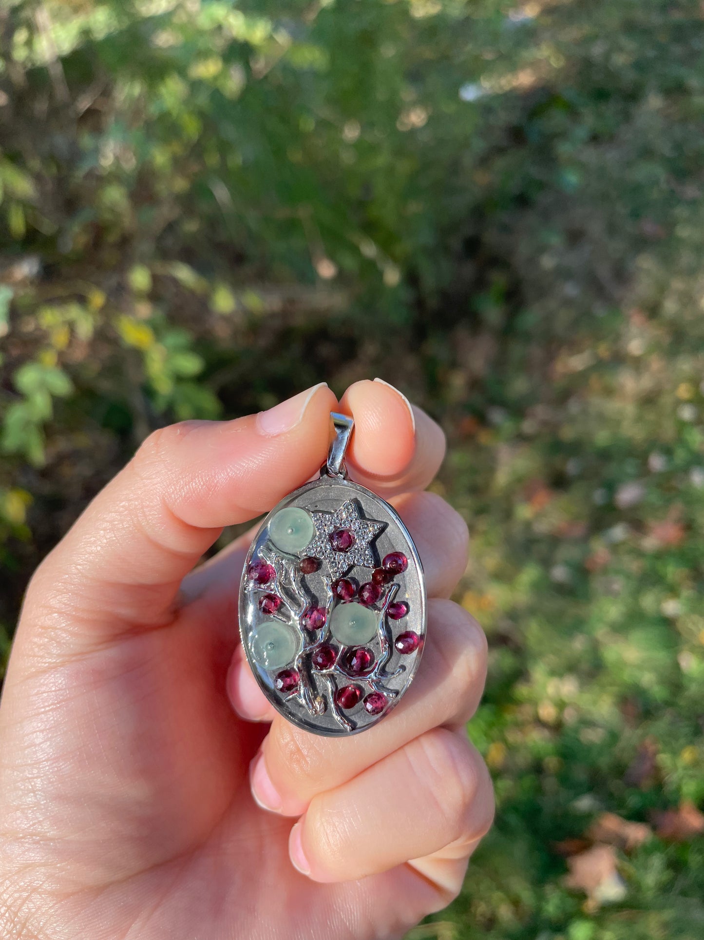 Cherry Tree Zirconia Magen David Garnets Aventurine Pendant