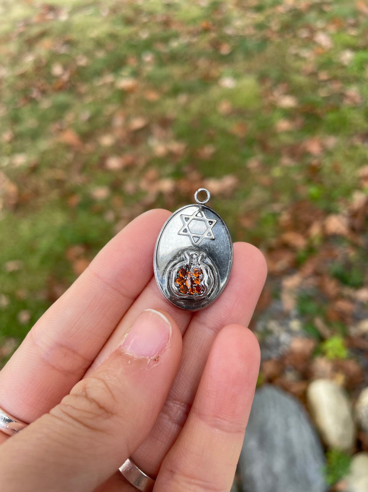 Magen David Silver Pomegranate with Red Zirconia Pendant