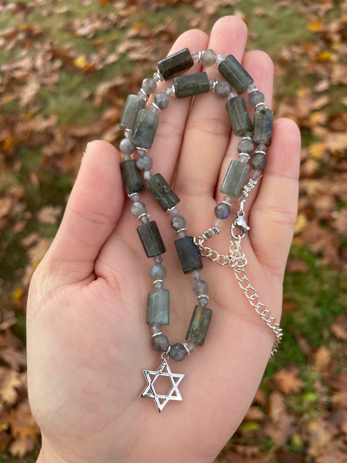 Labradorite Gemstones Beaded Magen David Necklace