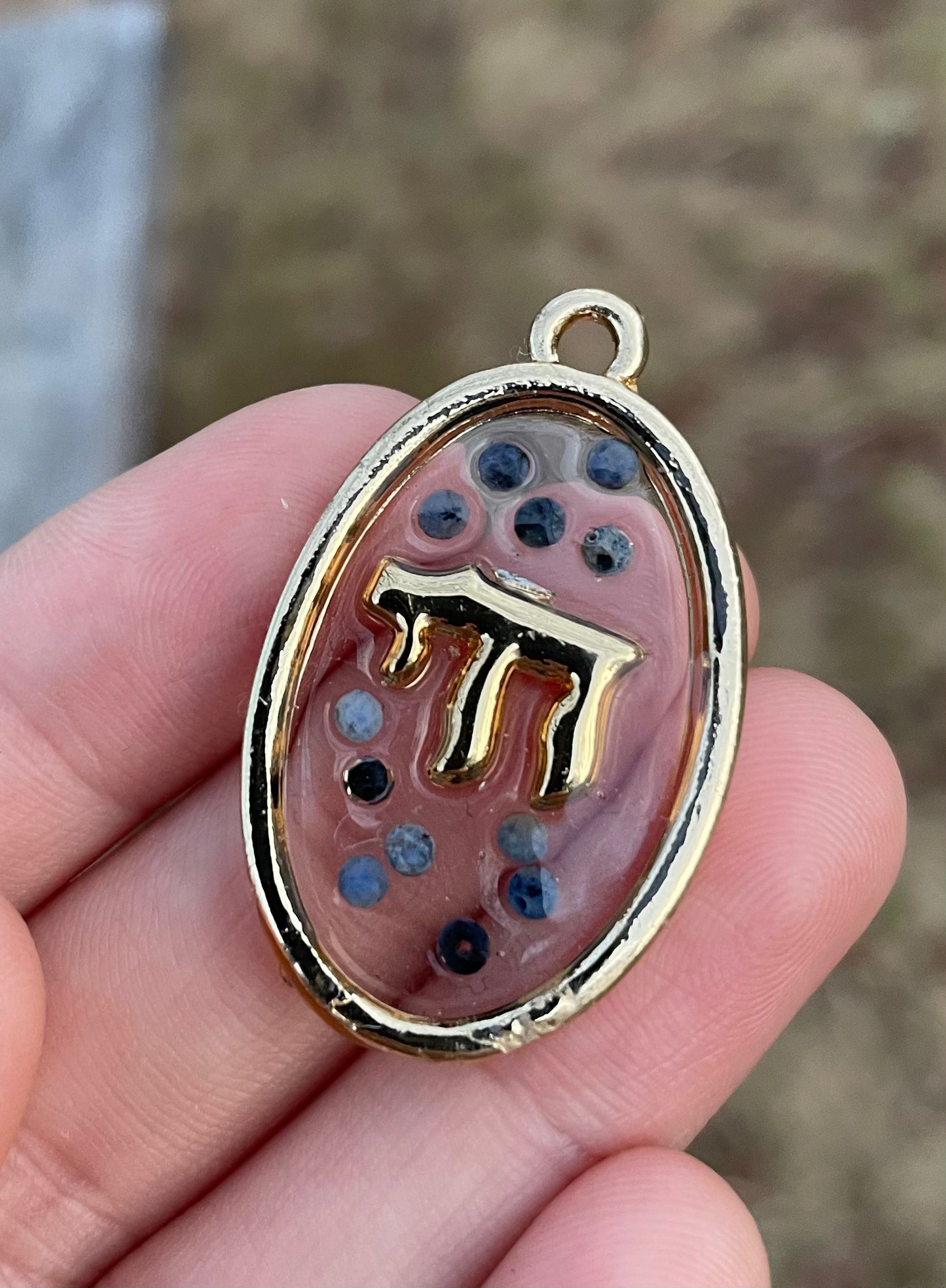 Florescent Pendant 2: Blue Sapphire Gemstones Gold Plated Chai