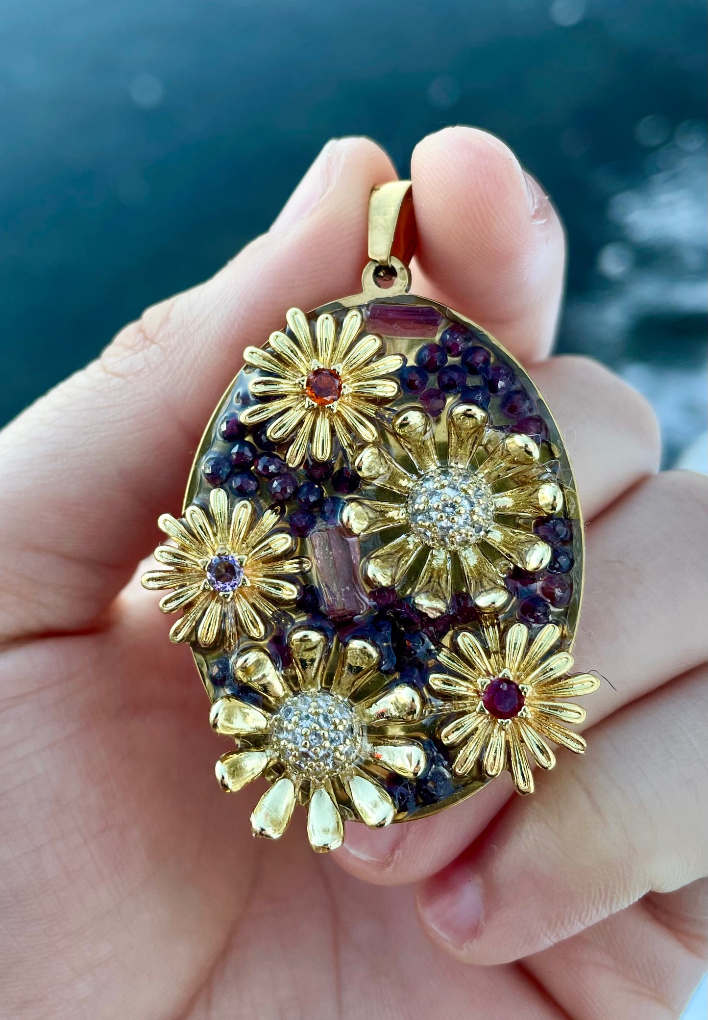 Bloom Collection: Daniella, with Pink Tourmaline, Garnet and 4 Flowers