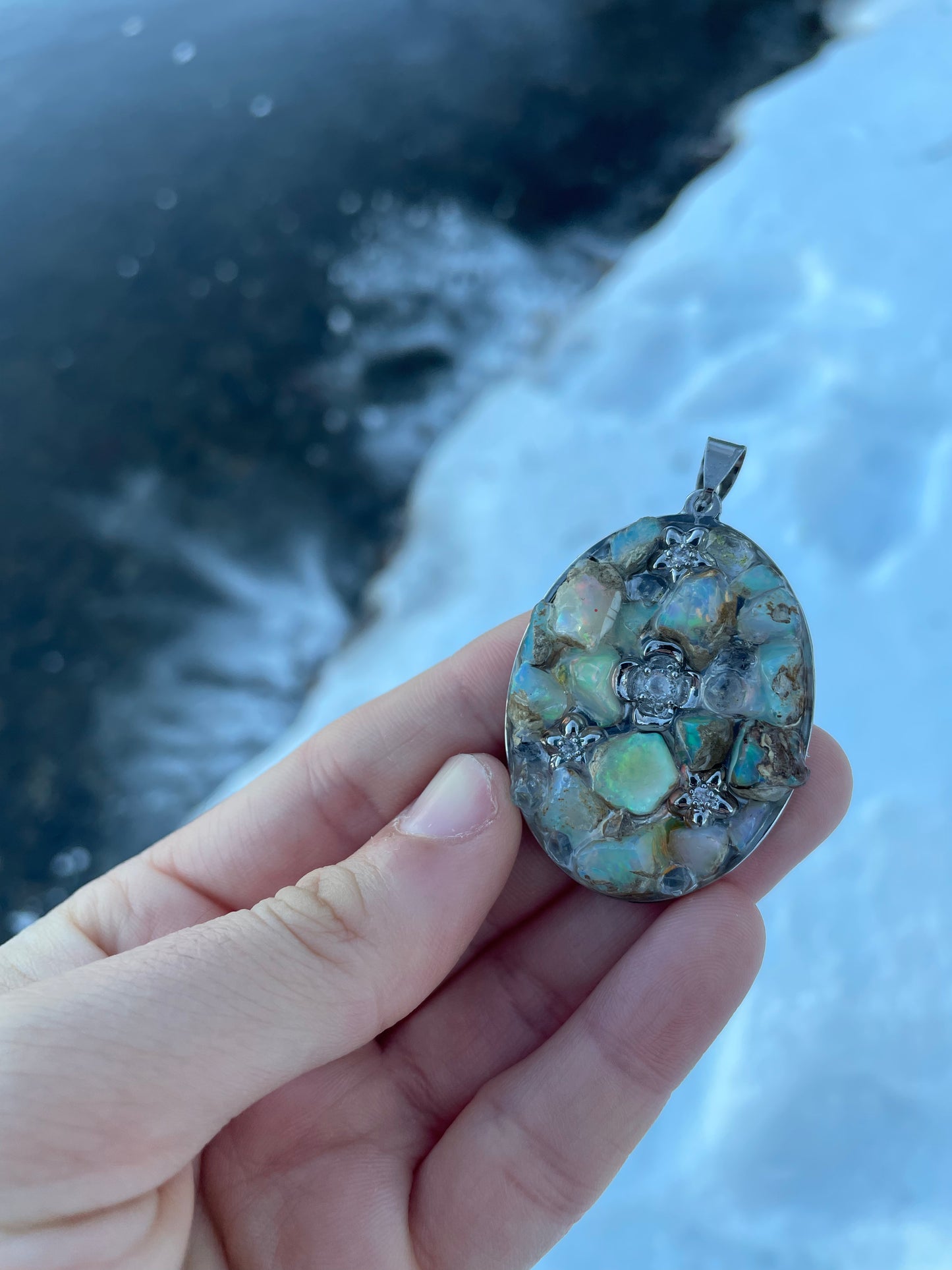 Bloom Collection: Eliah, with Opal Gemstones and Silver 4 Leaf Flower