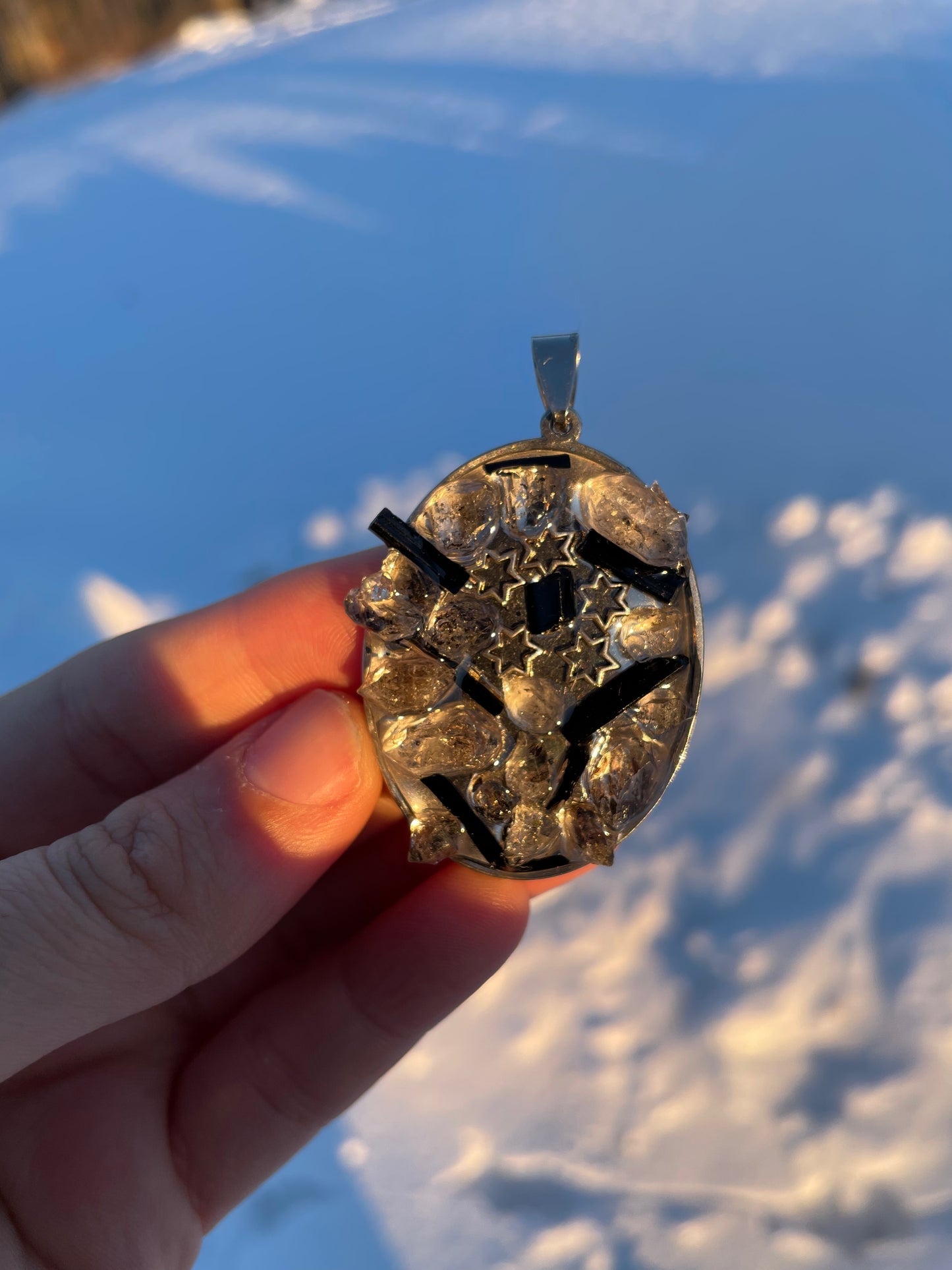 Black Tourmaline, Smoky Quartz 5 Magen David Pendant
