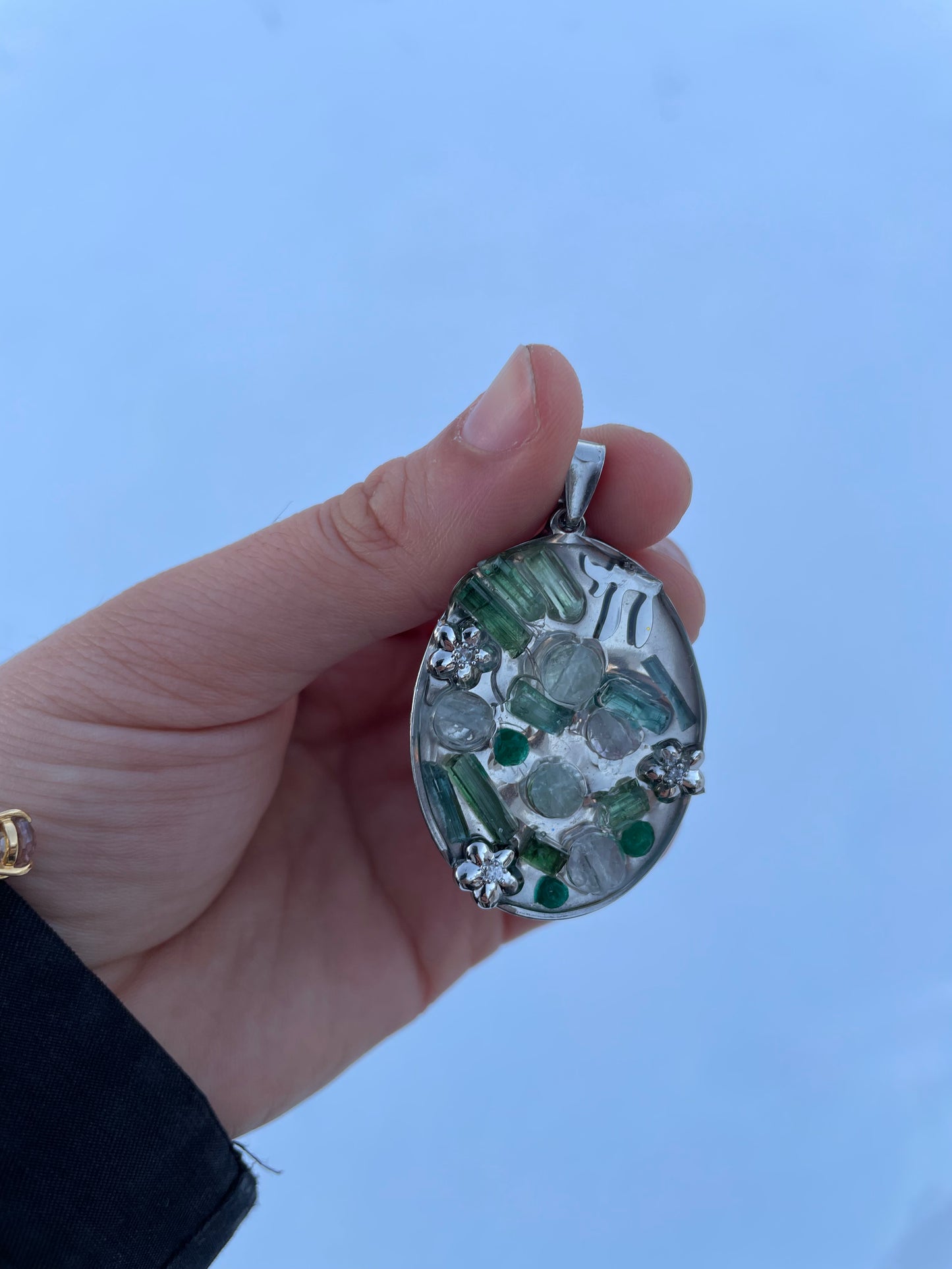 Green Tourmaline, Fluorite, Silver Flowers & Chai