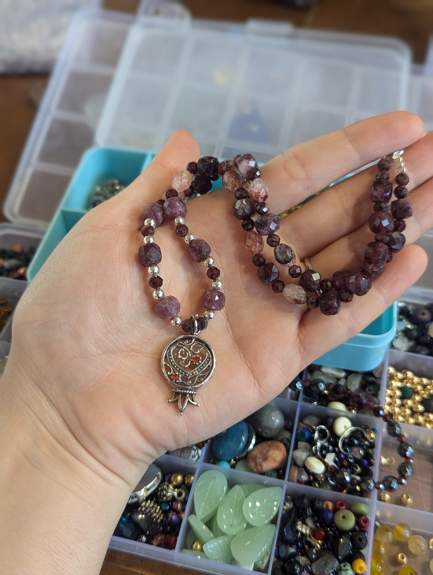 Pomegranate Garnet Cubes Sterling Silver Necklace