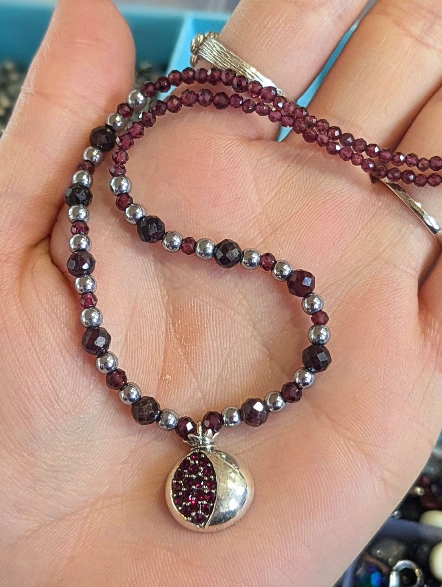 Sterling Silver Pomegranate Pendant, Garnet Necklace