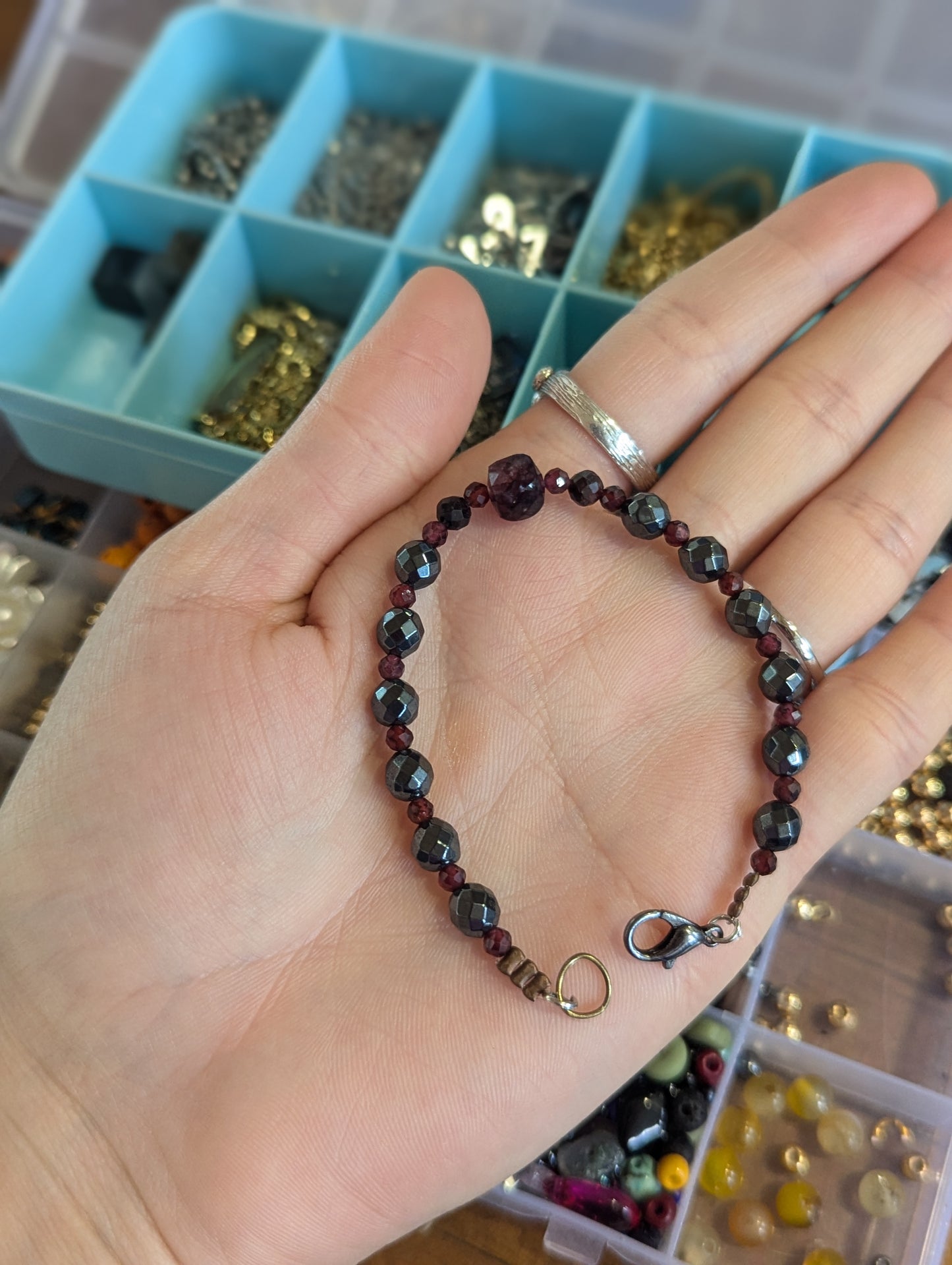 Pomegranate Garnet Cubes Sterling Silver Necklace