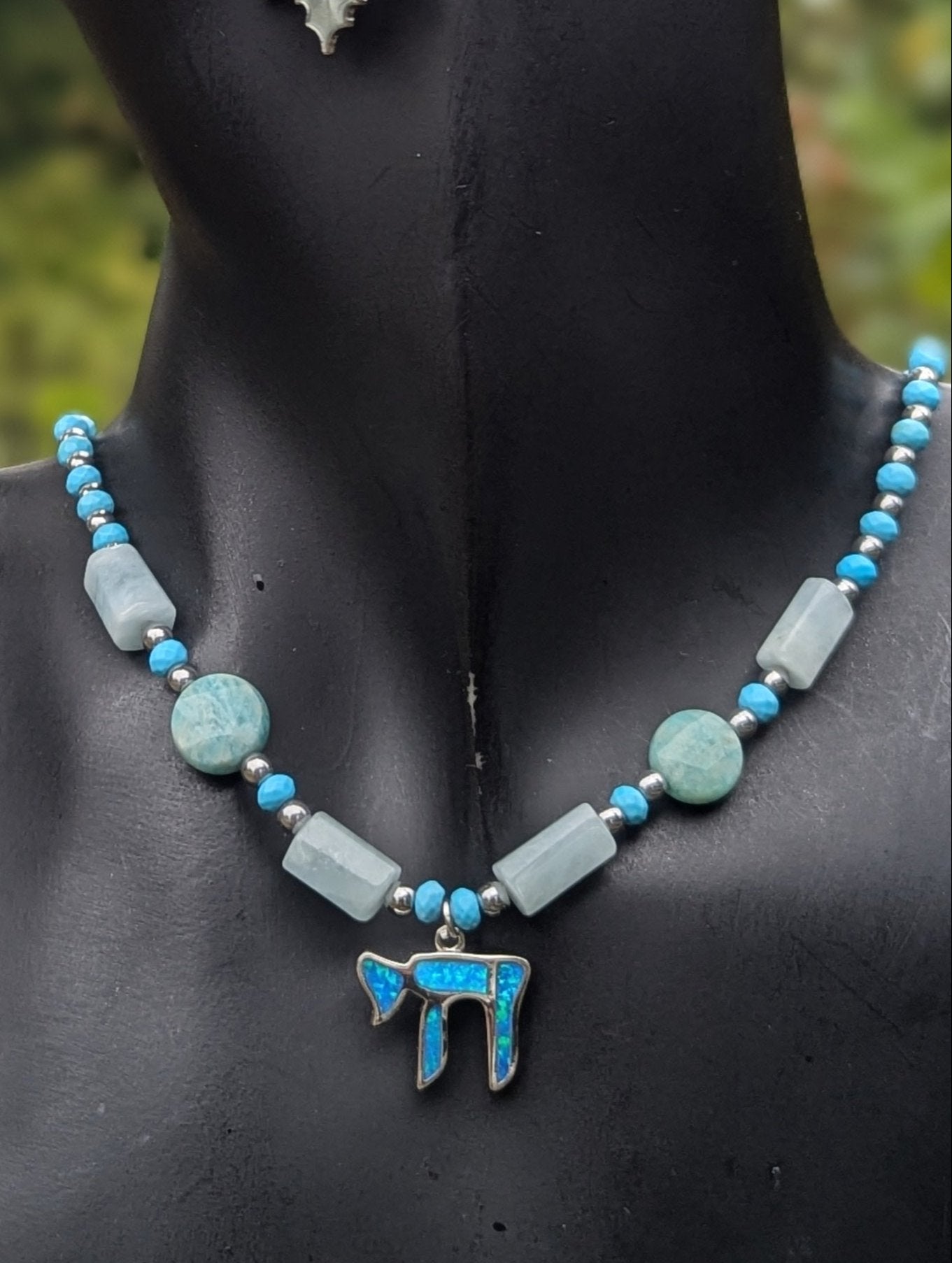 Aquamarine Am Israel Chai Set