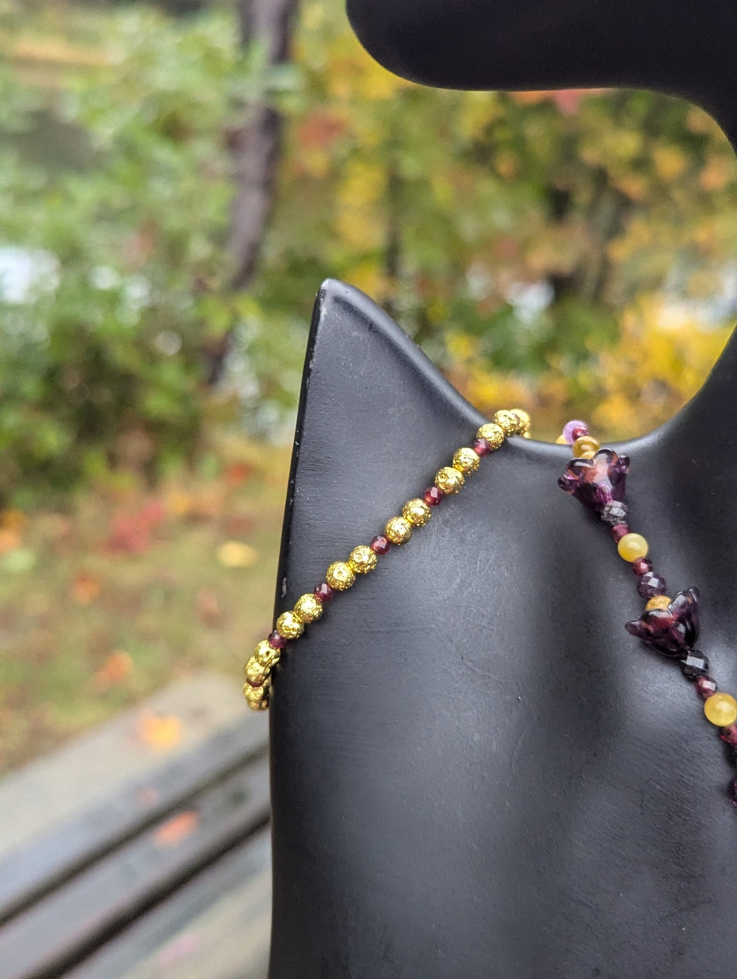 ISRAEL Pomegranate and Bellflowers Set with Garnet, Tiger's Eye and Garnet Gemstones