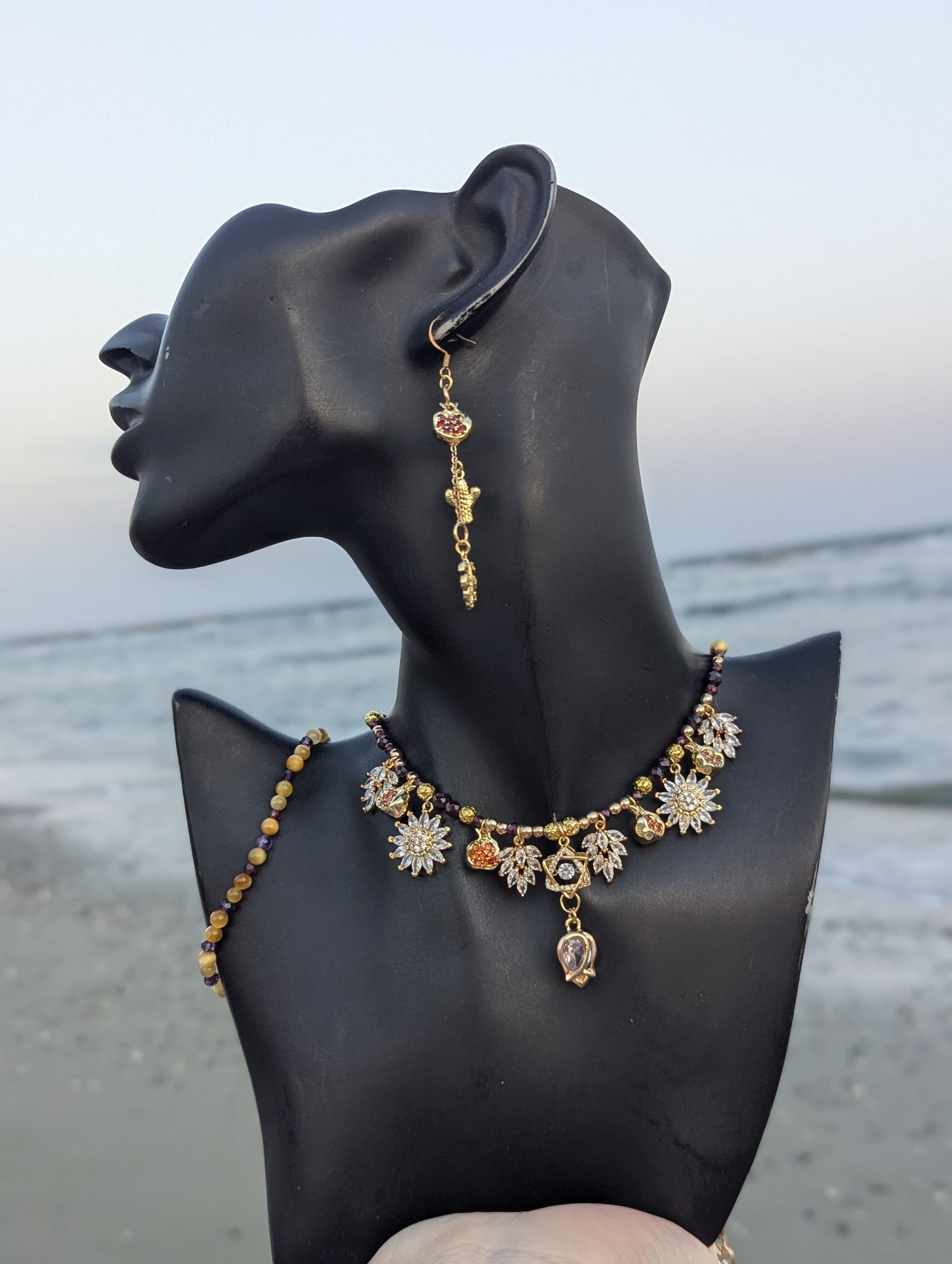 Zirconia Gold Magen David and Pomegranates Set