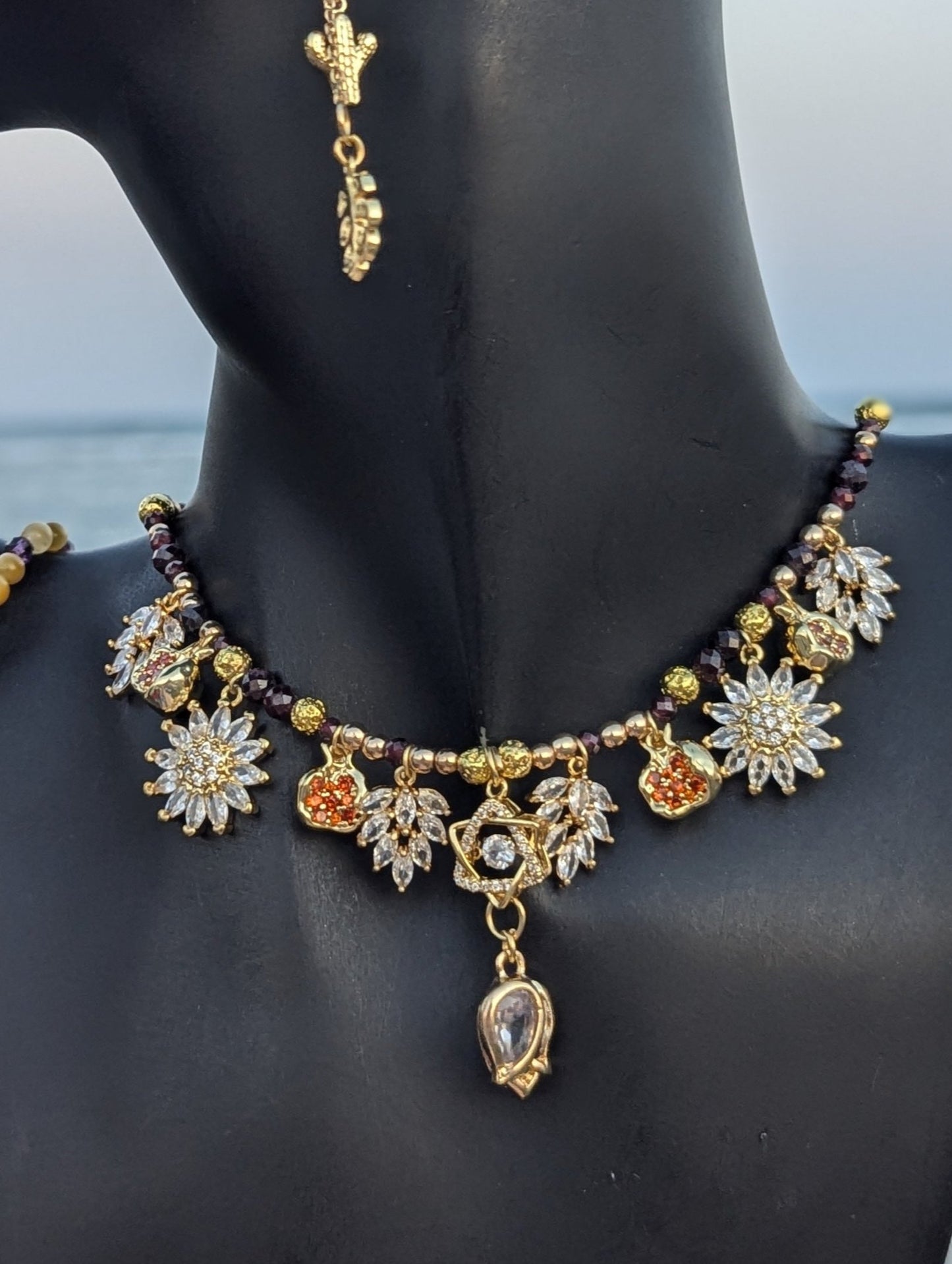 Zirconia Gold Magen David and Pomegranates Set