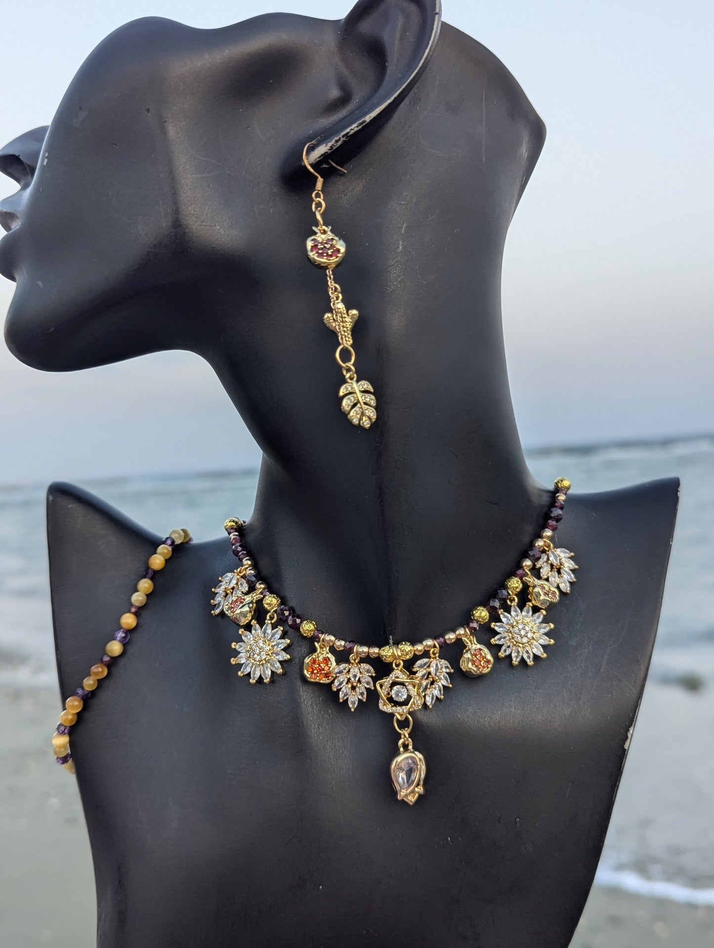 Zirconia Gold Magen David and Pomegranates Set