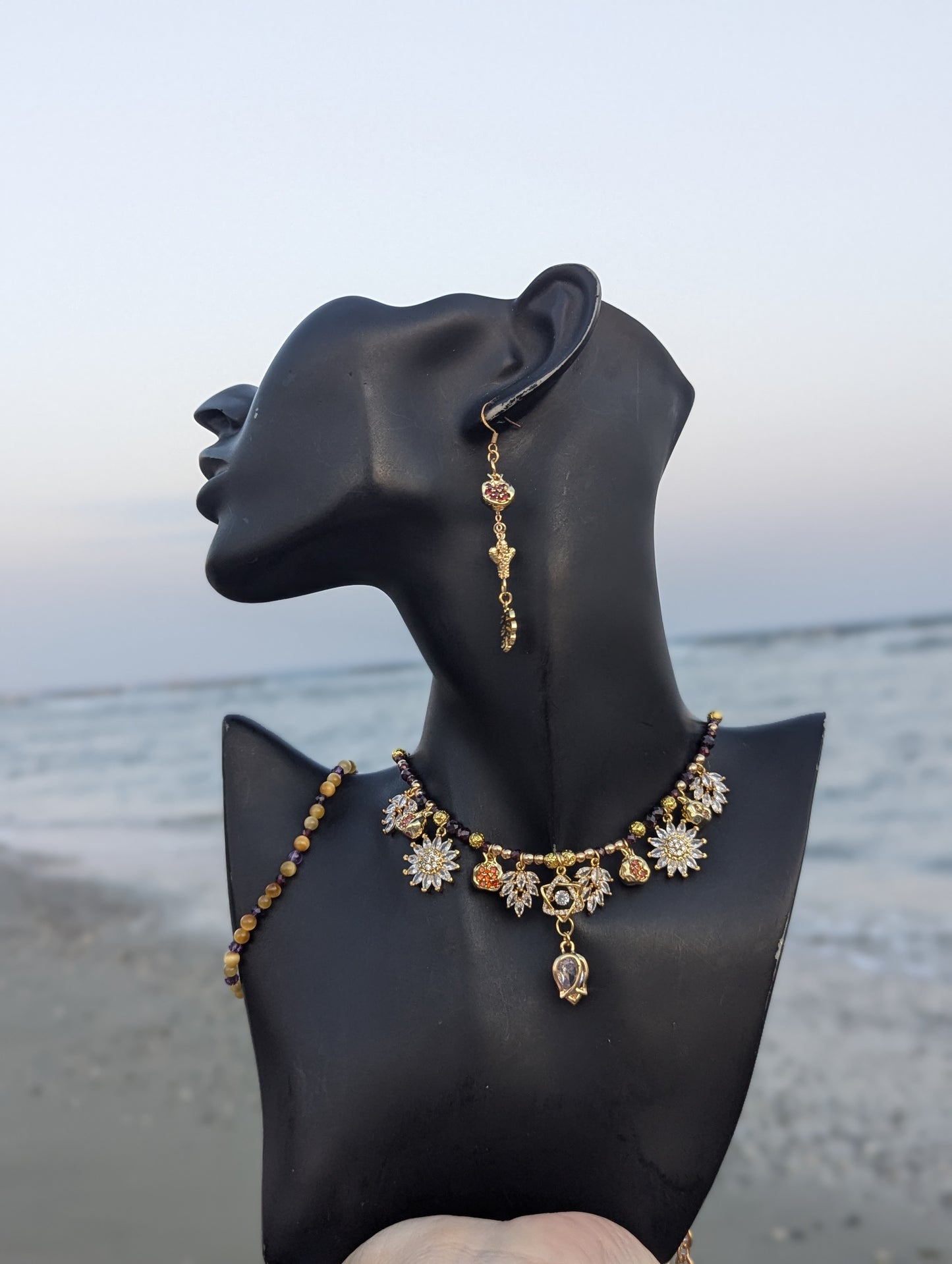 Zirconia Gold Magen David and Pomegranates Set