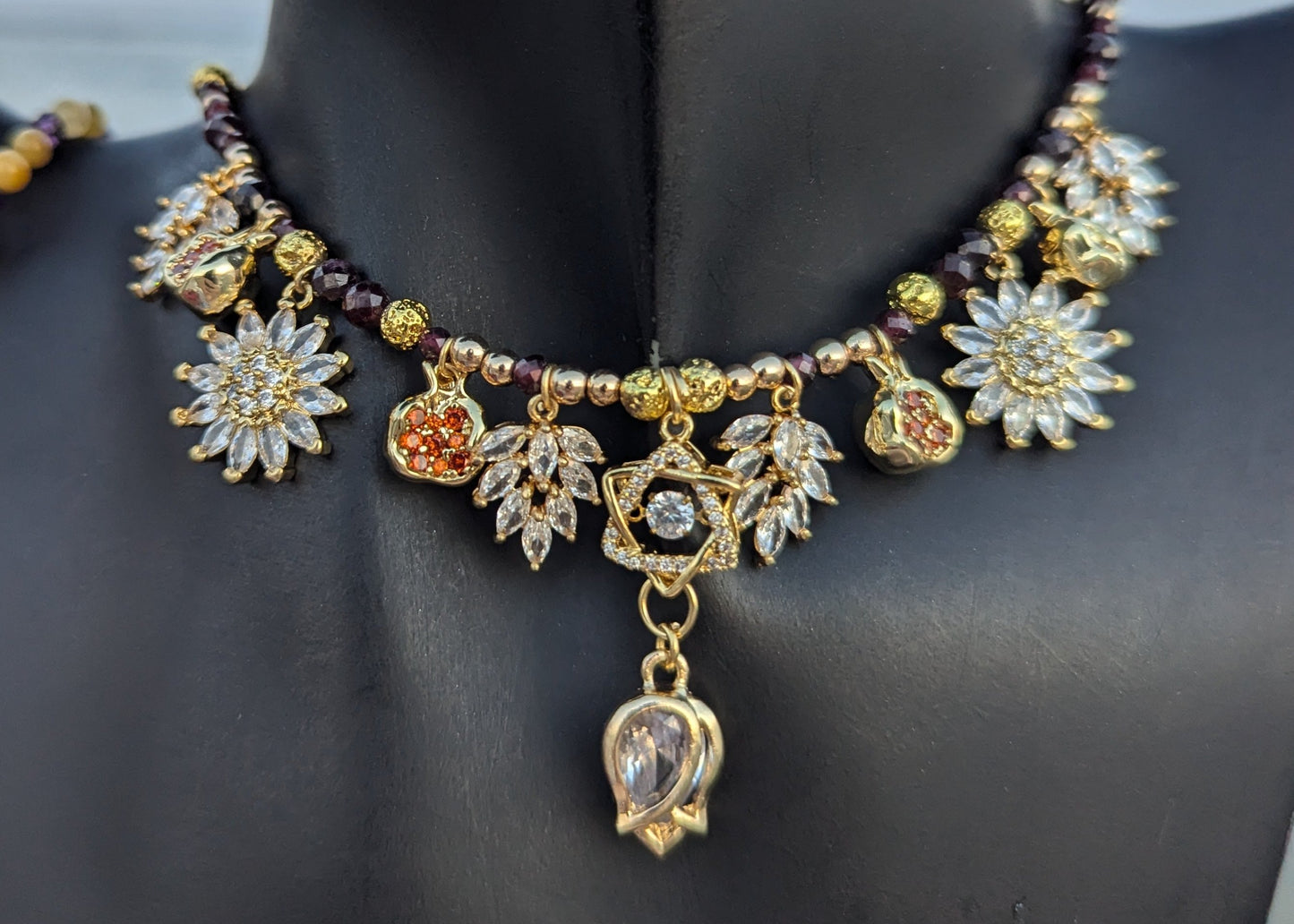 Zirconia Gold Magen David and Pomegranates Set