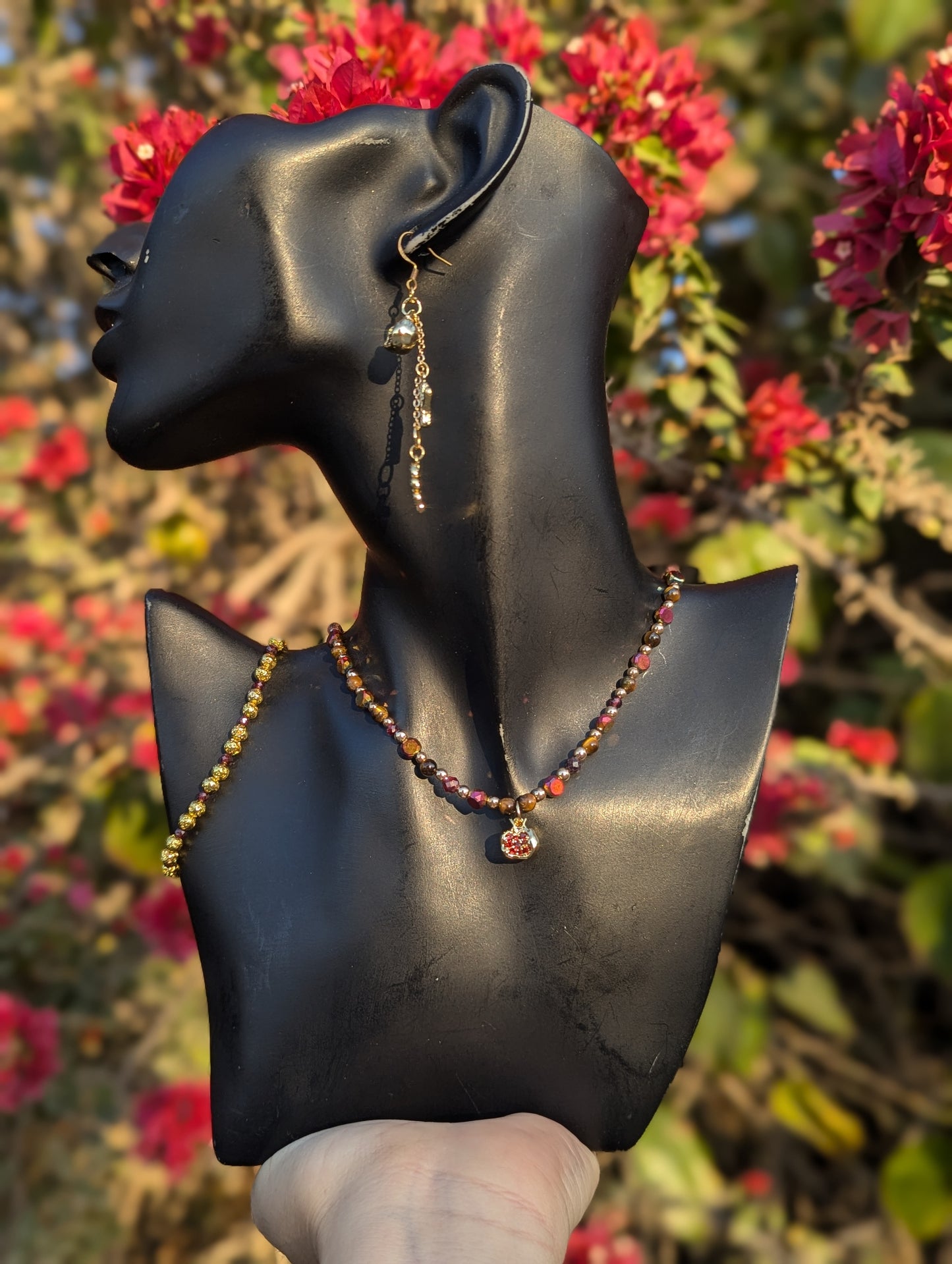 Gold Pomegranate, Garnet & Tiger's Eye Set