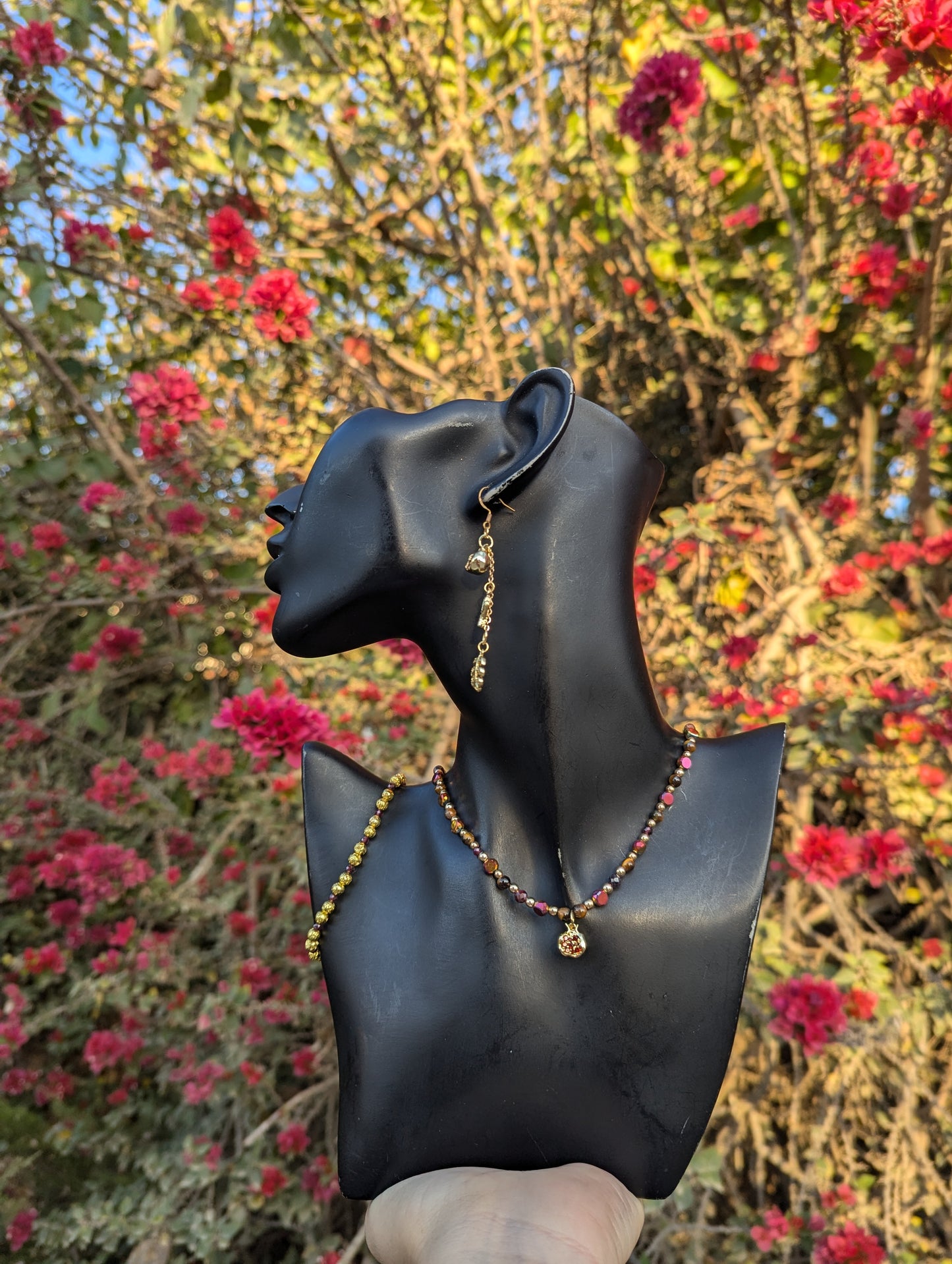 Gold Pomegranate, Garnet & Tiger's Eye Set
