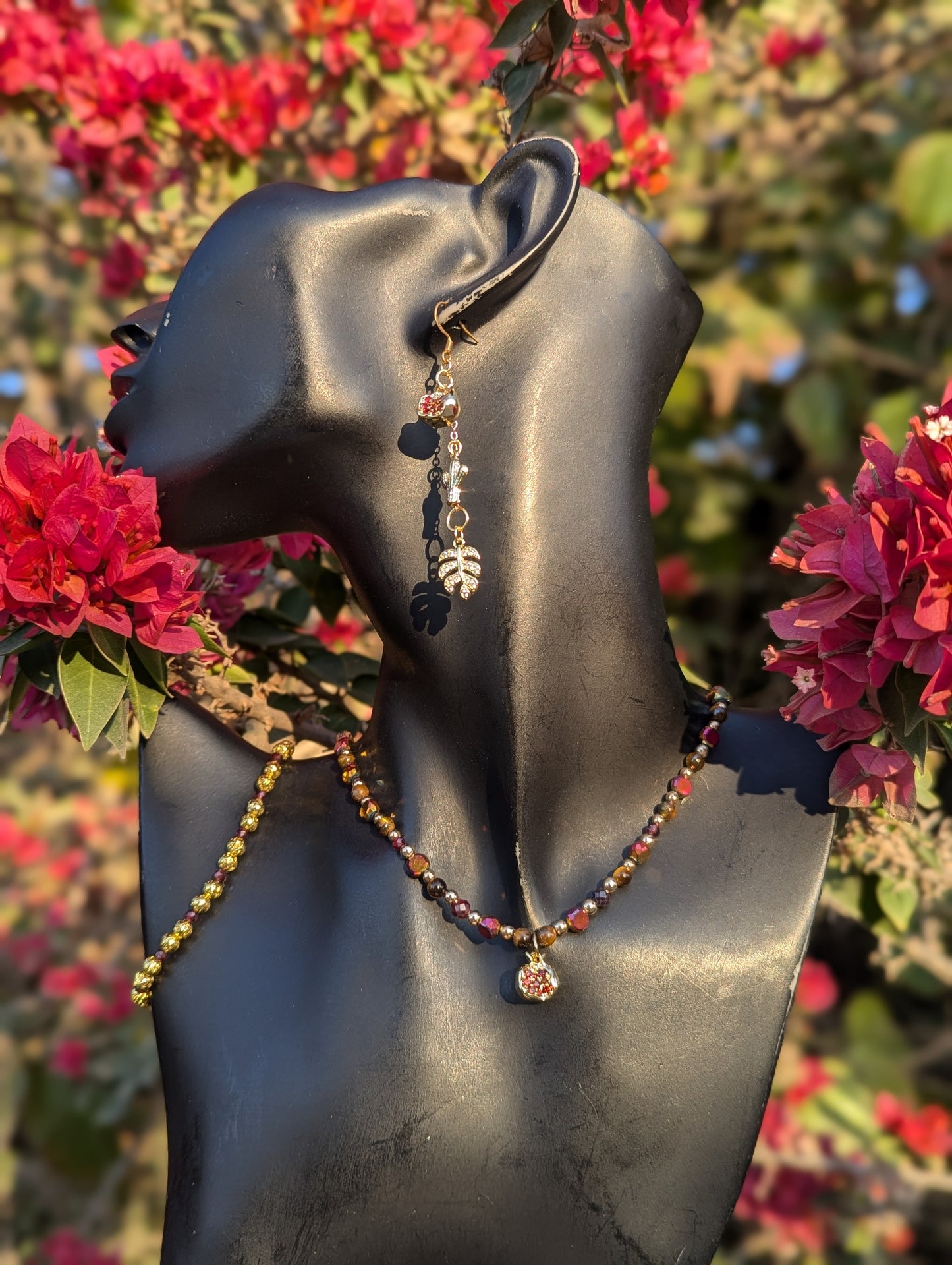 Gold Pomegranate, Garnet & Tiger's Eye Set