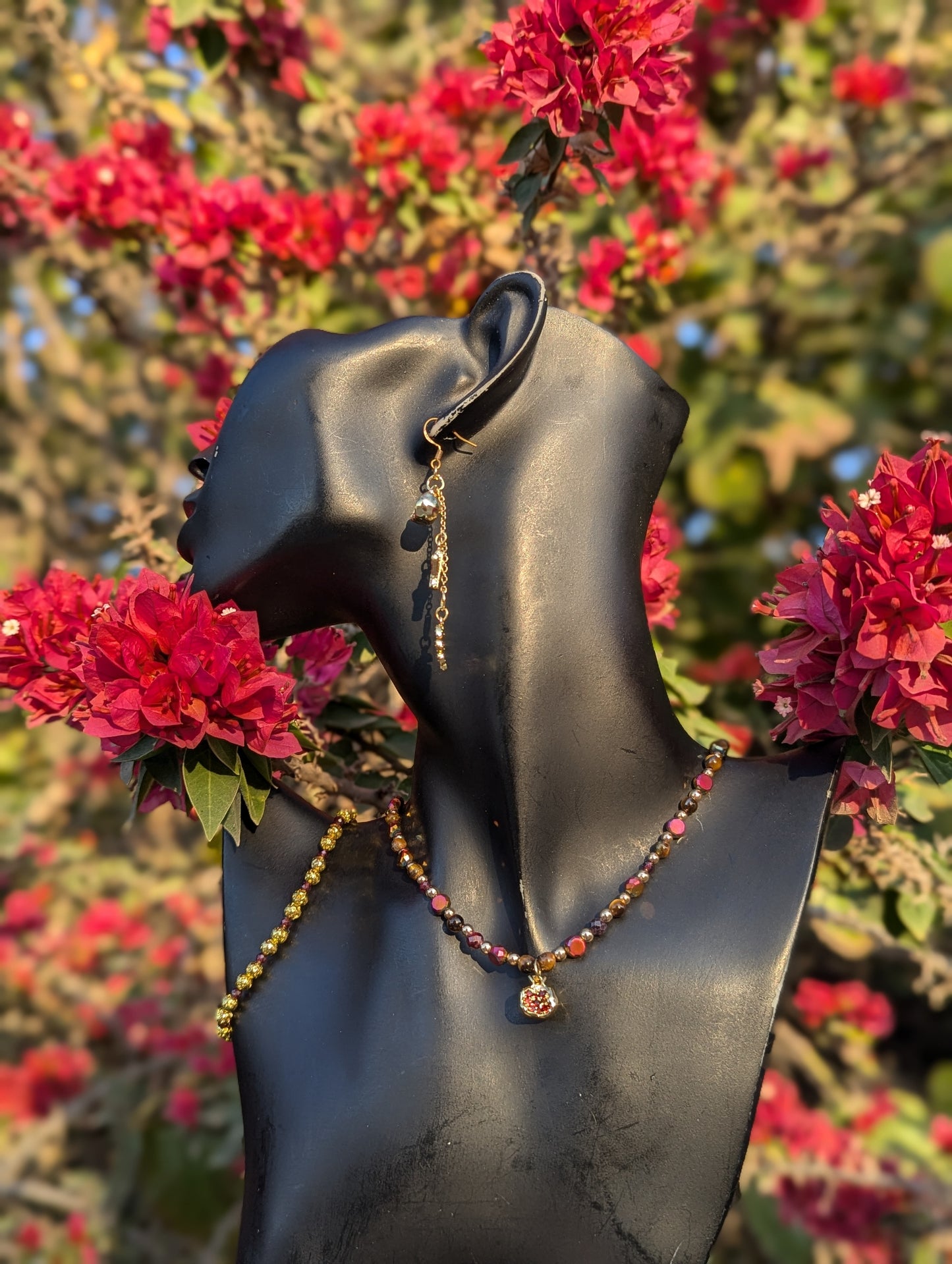 Gold Pomegranate, Garnet & Tiger's Eye Set