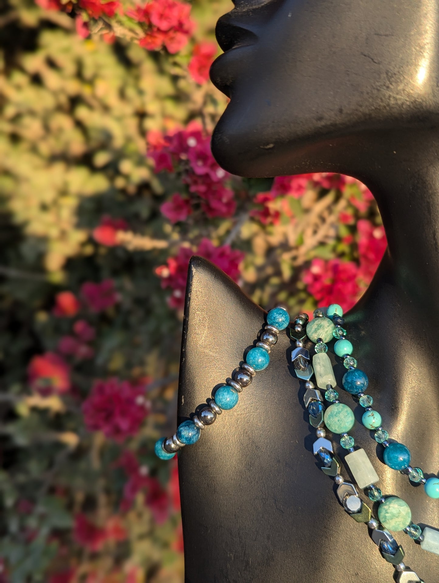 Abalone Shell, Aquamarine & Apatite Gemstone Layered Set