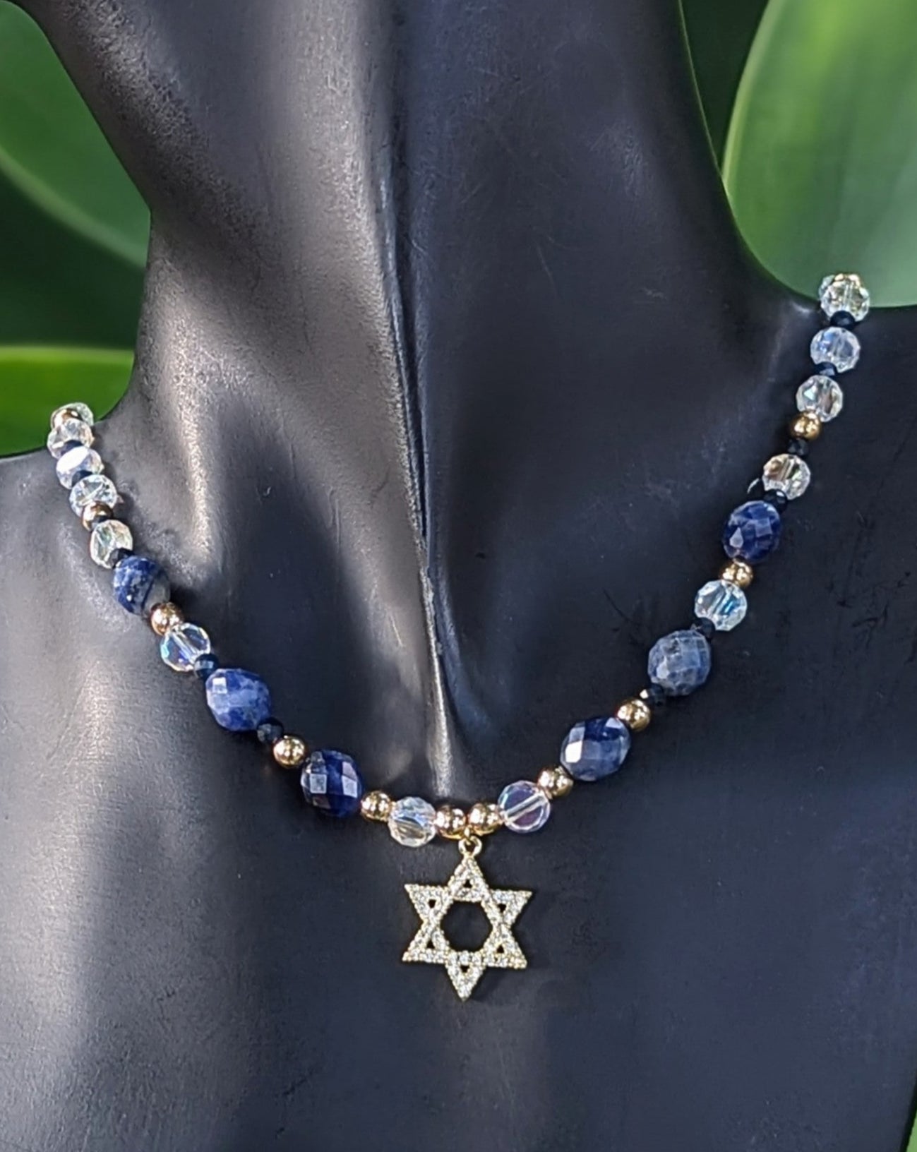 Sodalite Gemstones & Zirconia Magen David Set