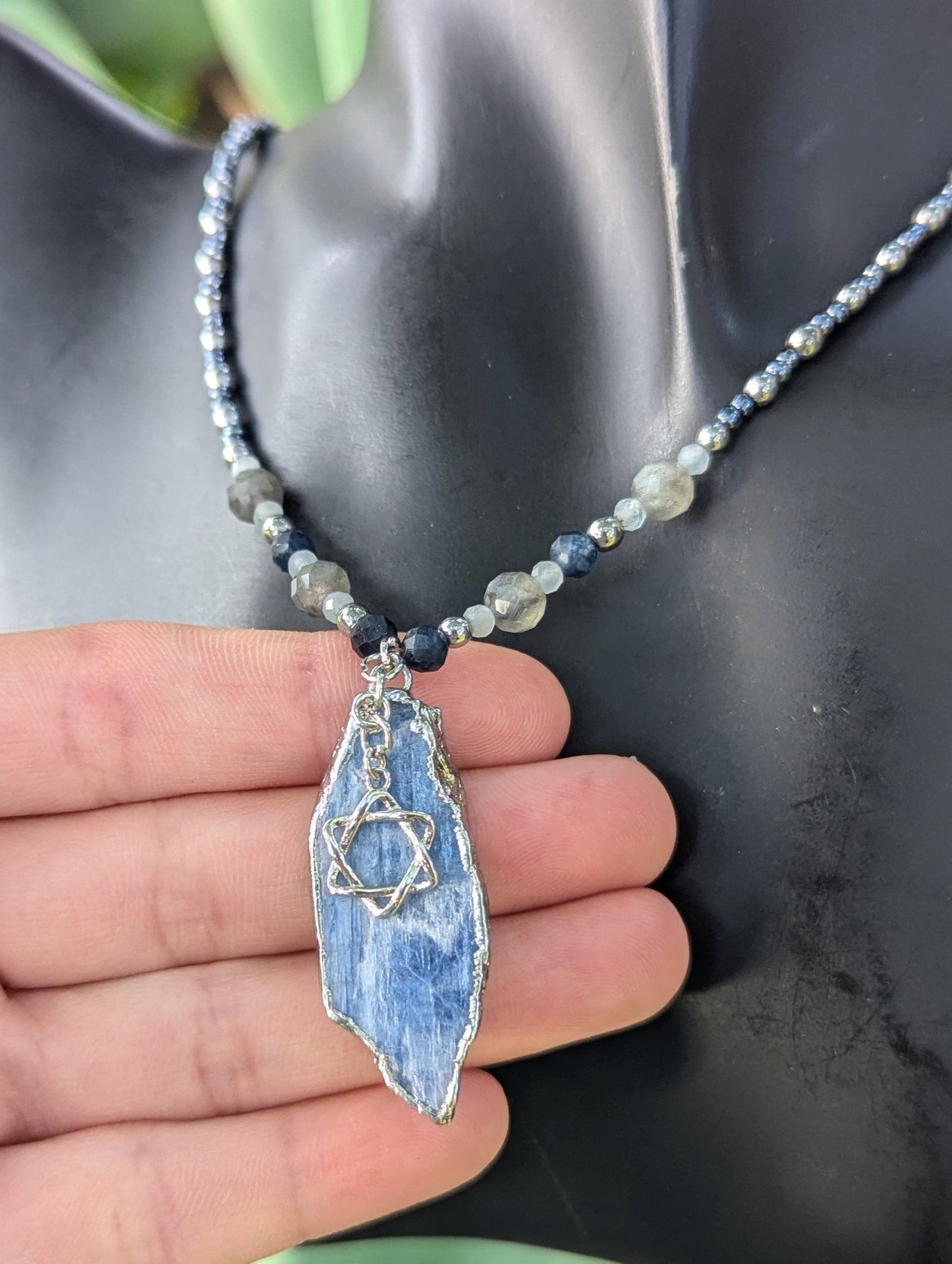 Blue Calcite, Sapphire, Labradorite & Sterling Silver Magen David