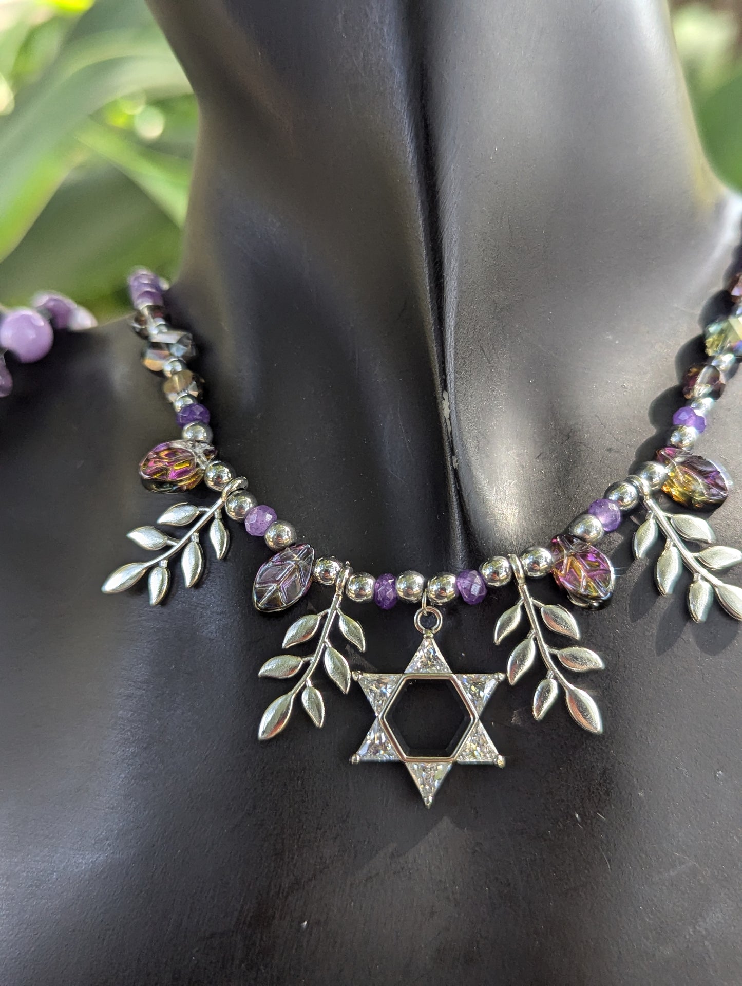 Amethyst Leafy Zirconia Magen David Set