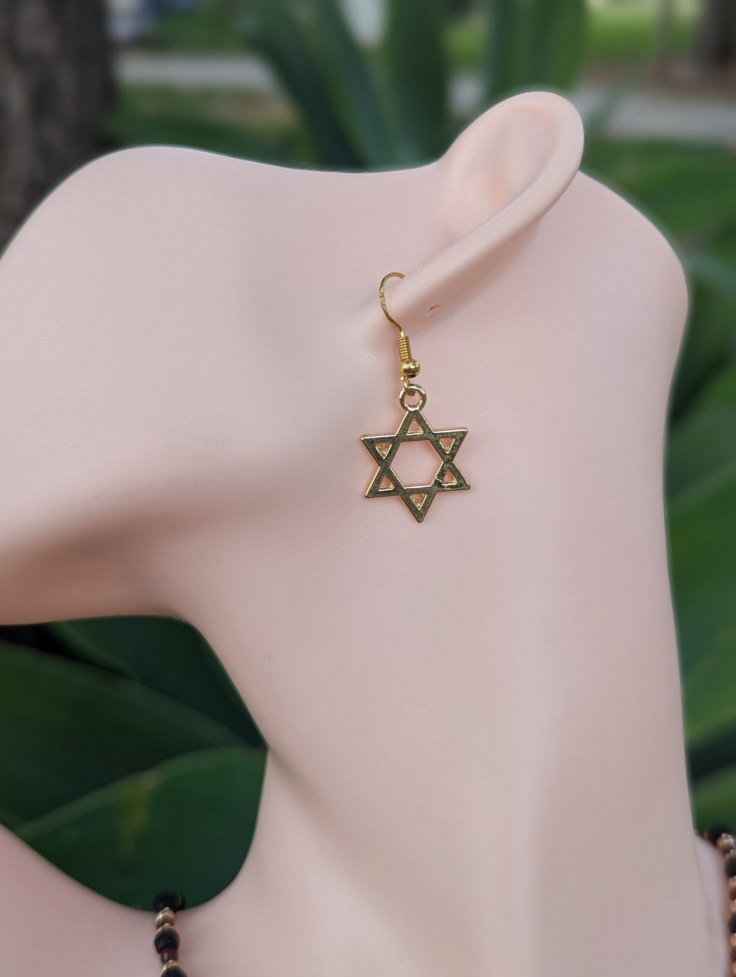 Dark Red and Black Gold Magen David Set with Garnet Gemstones