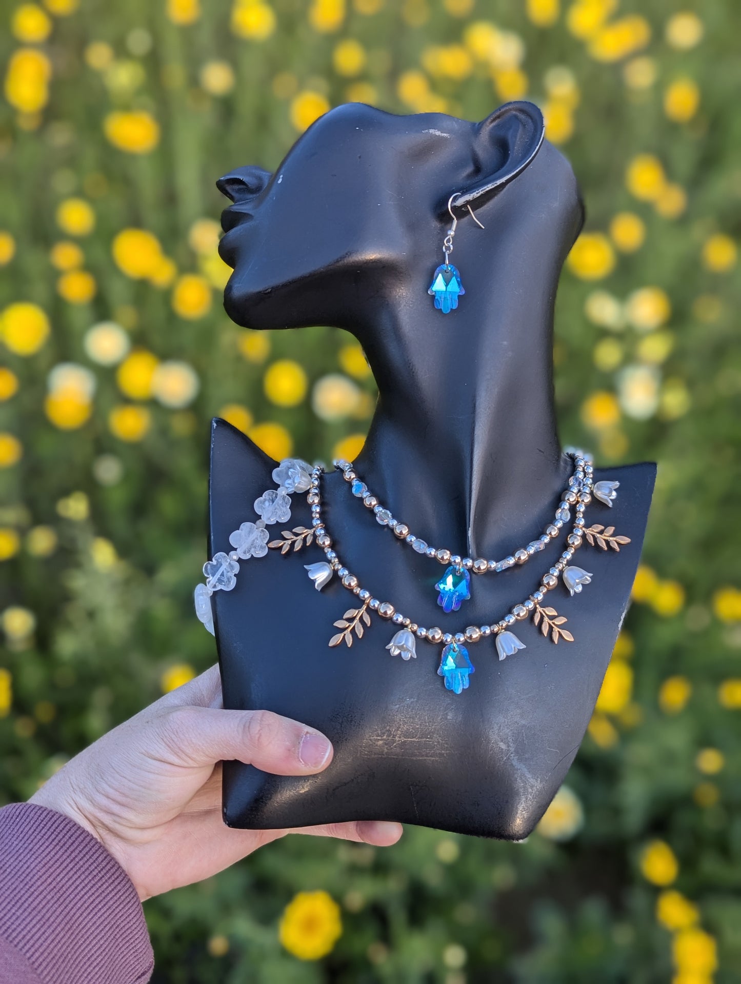 Two Tone Hamsa White Flowers Set