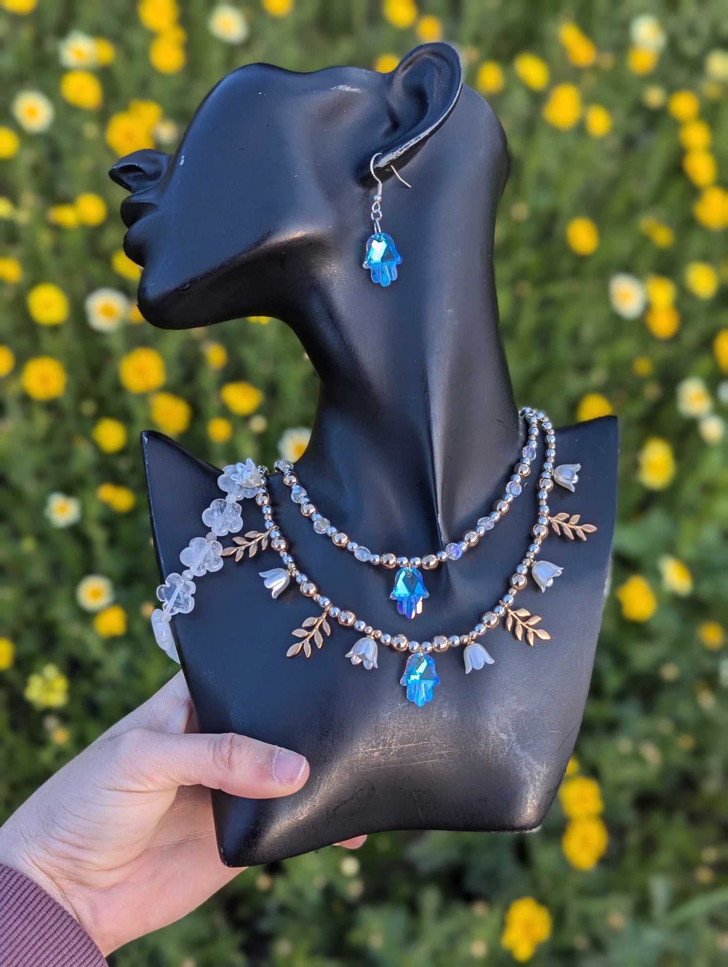 Two Tone Hamsa White Flowers Set